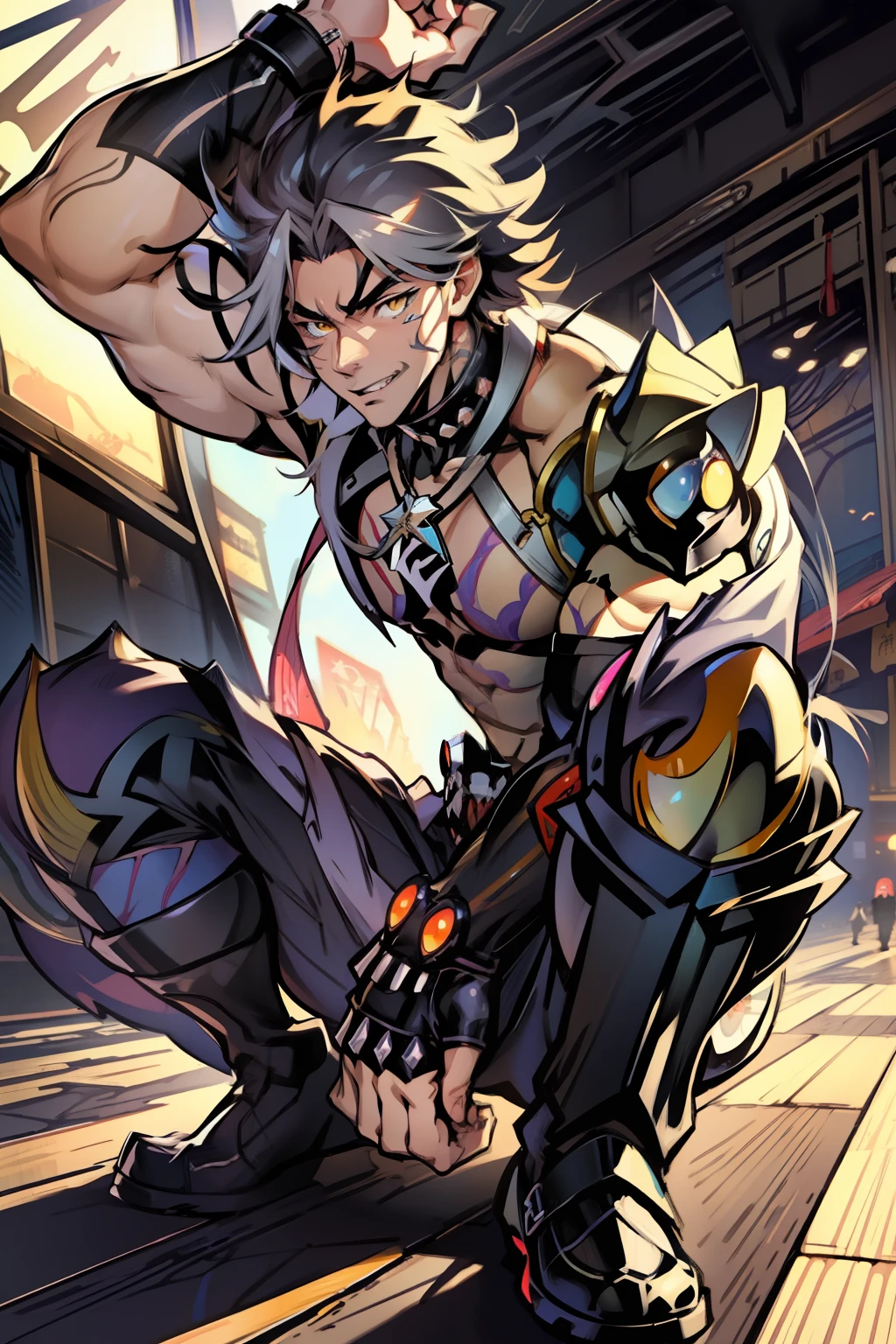 《the original god》Arataki Kazuto , male people，，((Masterpiece)), ((Best quality)), Ultra detailed,((illustration)), Dynamic Angle, Detailed light, (Delicate eyes), Floating, 1boy, Male focus, Head, Clothing, Yellow eyes, necklace, tattoo, (Forehead:0.8), (ahoge:0.8), jewelry, apathy，Ray， chest muscle， Sexy , Venom symbiote for your body, Black mucus of the body , （into venom）, Venom，frontage，style of anime4 K， 4K anime wallpaper， Badass anime 8 K， 4 k comic wallpaper， young anime man， Anime boys， Anime wallpapers 4 k， Anime wallpaper 4K， High quality anime art style， Anime moe art style， Anime art wallpaper 8 K， Anime art wallpaper 4 K， RGB lighting