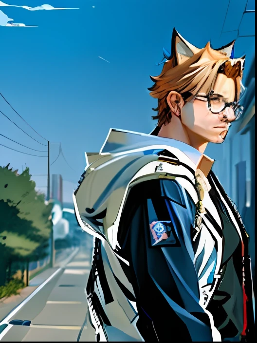 highest masterpiece,Close-up of a man in a white jacket and single glasses, anime big breast, white fox anime, stark, miura kentaro style, Wang Chen, Award-winning anime style, BLICAH anime style,artstyle hiraku tanaka, 4K,8K,redline anime movie style, in the anime film, anime movie screenshot, anime opening, sharp high quality anime,Inspired by Obito Kubo,Rich in color,Shaders,cyber punk style,sci-fy(0.4),Solitude,(Absolutely meditative:1.3)