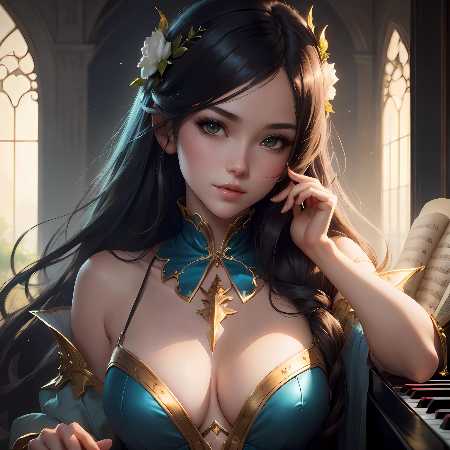 Beautiful woman、playing piano、Playing the piano、Anime - style image of woman in fairy costume, Fantasy Art Style, cushart krenz key art feminine, anime fantasy illustration, 2. 5 d cgi anime fantasy artwork, ! Dream ArtGerm, Very detailed ArtGerm, guweiz on pixiv artstation, anime fantasy artwork, portrait of fairy, portrait of fairy