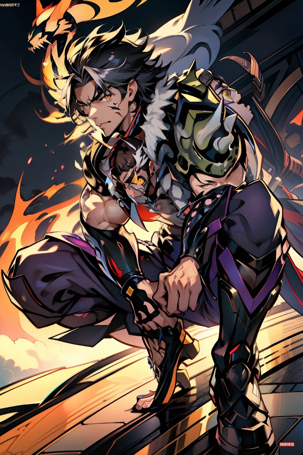 《the original god》Arataki Kazuto , male people,,((Masterpiece)), ((Best quality)), Ultra detailed,((illustration)), Dynamic Angle, Detailed light, (Delicate eyes), Floating, 1boy, Male focus, Head, Clothing, Yellow eyes, necklace, tattoo, (Forehead:0.8), (ahoge:0.8), jewelry, apathy,Ray, chest muscle, Sexy , Venom symbiote for your body, Black mucus of the body , (into venom), Venom,frontage,style of anime4 K, 4K anime wallpaper, Badass anime 8 K, 4 k comic wallpaper, young anime man, Anime boys, Anime wallpapers 4 k, Anime wallpaper 4K, High quality anime art style, Anime moe art style, Anime art wallpaper 8 K, Anime art wallpaper 4 K, RGB lighting