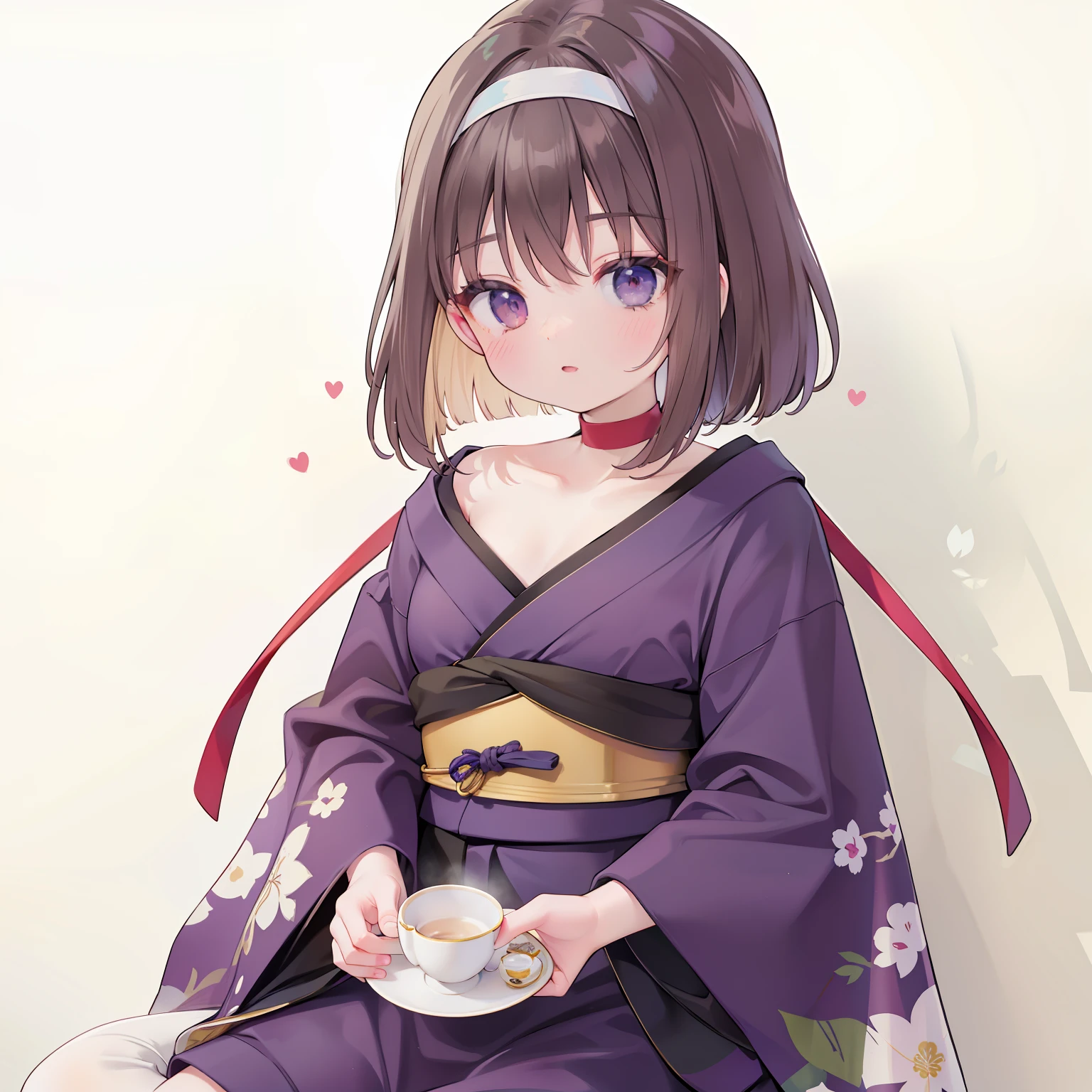 extremely detailed CG unified 8k wallpaper, very fine 8KCG wallpaper, absurderes，Lori ，Best Quality ，ultra-detailliert ，Beautiful face  ，​masterpiece、top-quality ，Best Quality ，ultra-detailliert ，Beautiful face、​masterpiece、top-quality、head band、sumire kanzaki、cups、sitting on、teacup、plates、food、saucer、The table、ngel、kbxll