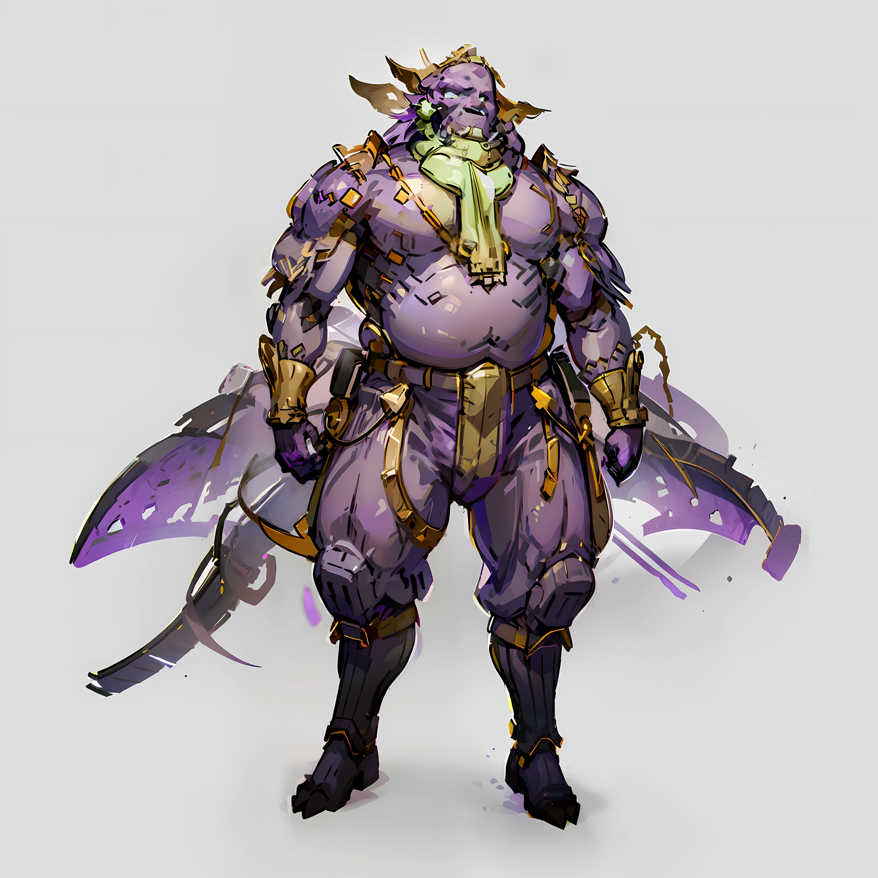 Full body shot, No background, White background, Fat Man, purple skin color, monster,