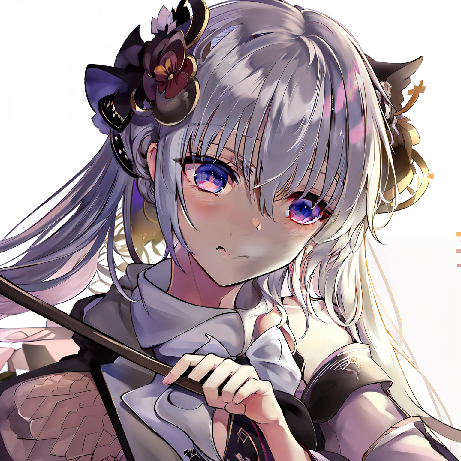 Anime girl holding long white hair,She came from《Girl Front》,Together with bows and arrows。Stylistically, it has《Girl Front》features,finedetail。Show《Girl Front》CG effects in the universe,Guvez and M4 Somod II in Ayaka Genshin Impact。She is《Girl Front》with the《the original god》Colliding clear goddess。