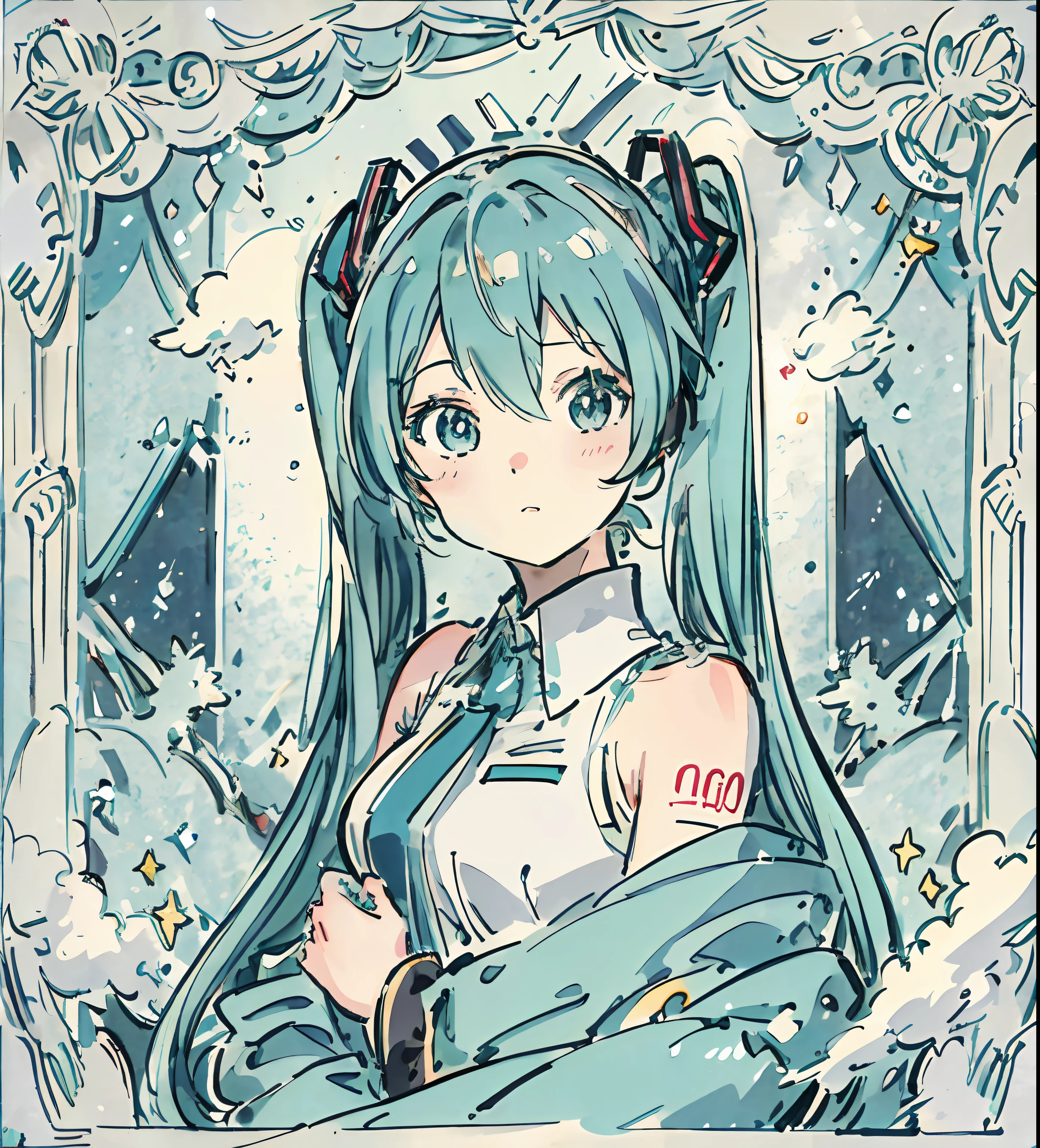 a close up of a person with a long hair and a dress, Hatsune Miku, Digital art on Pixiv, Portrait of Hatsune Miku, hatsune miku portrait, Anime girl with teal hair, sona is a slender, mikudayo, Beautiful anime art, Anime girl with long hair, Pixiv style, Best Rated on pixiv, vocaloid