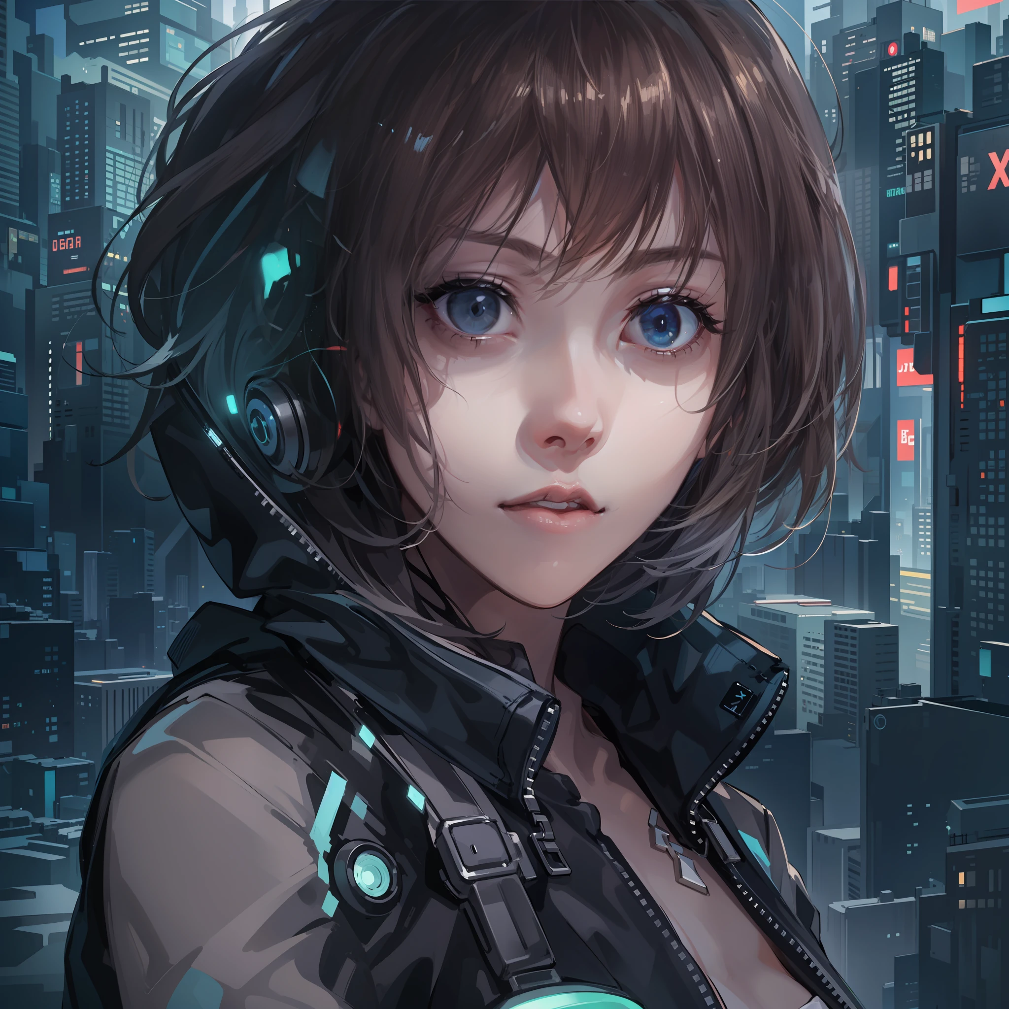 cyberpunked,Cyber City,Hi-Tech,High-tech townscape,Blowing in the wind,Relaxing girl,Shorthair,My room:1.1,Cyberpunk room:1.1,(8K), (Raw photo: 1.2), (Realism: 1.4), (masutepiece: 1.3), (exquisite detailing: 1.2), Delicate and beautiful details, (Eye Detail), (Facial Detailed), (Highest Quality) :1.4), (Hyper-Resolution: 1.2), cinematric light, (very detailed illustration),Best Quality,depth of fields, Wide light, natural shadows