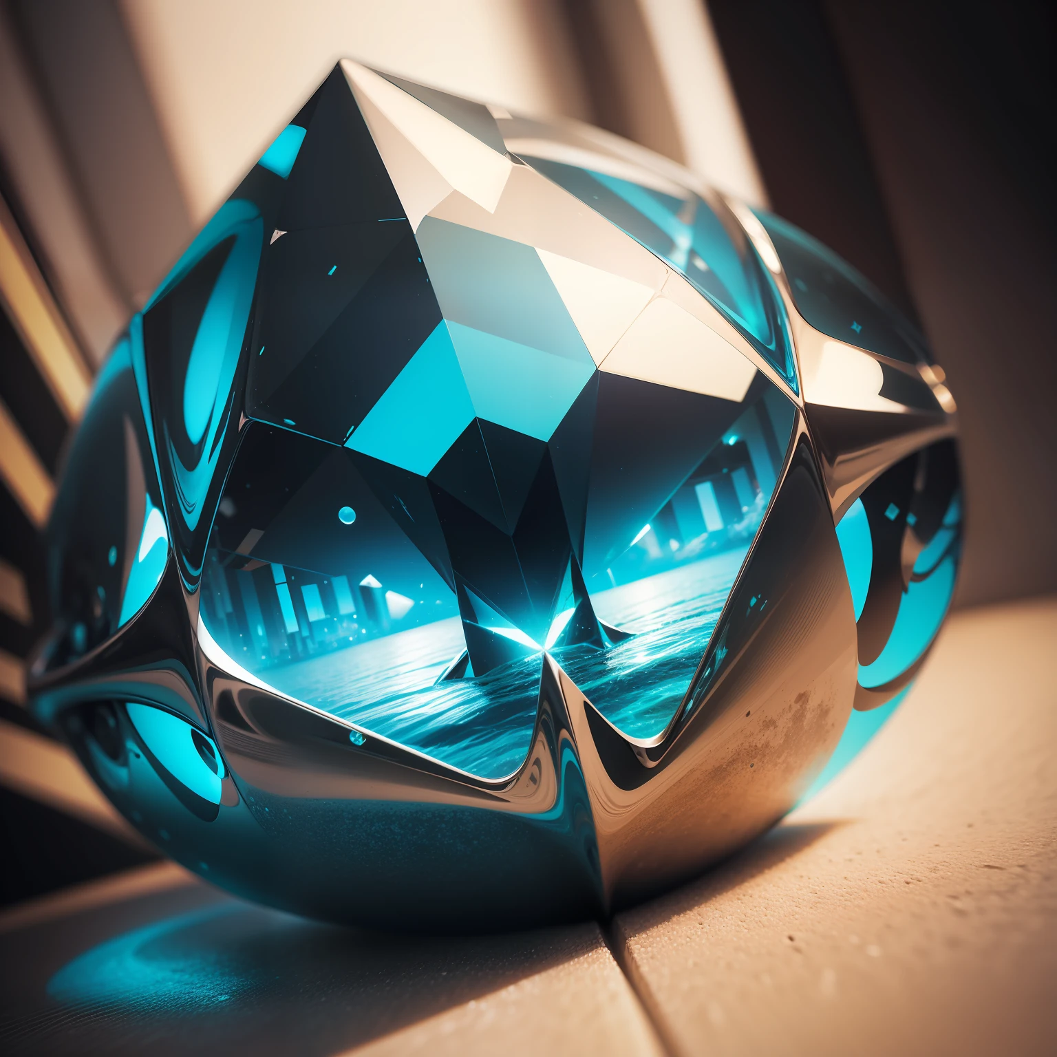 Abstrato. Renderizado. Hi-Def. Geometria. Diamante. Espelhado. Turquesa. Efeito. Futurista.
