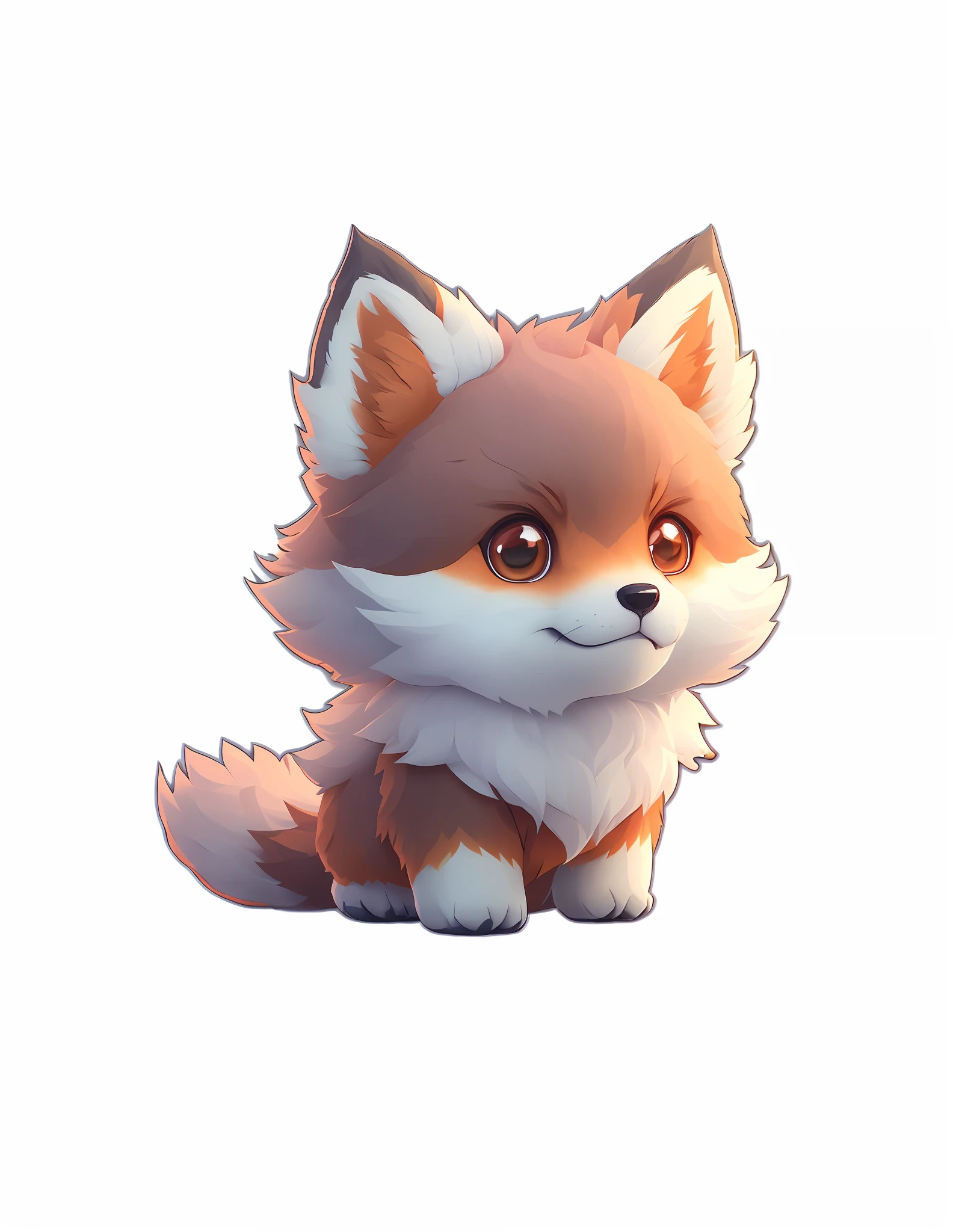 cartoon illustration of a cute little fox sitting on a white surface, isometric 3d fantasy cute dog, Fox de League of Legends Chibi, arte digital detalhada bonito, raposa bonito, adorable digital painting, arte digital bonito, bonito 3 d render, furaffinity commission, ethereal fox, criatura fofa, raposa em miniatura, Kitsune, furaffinity commission