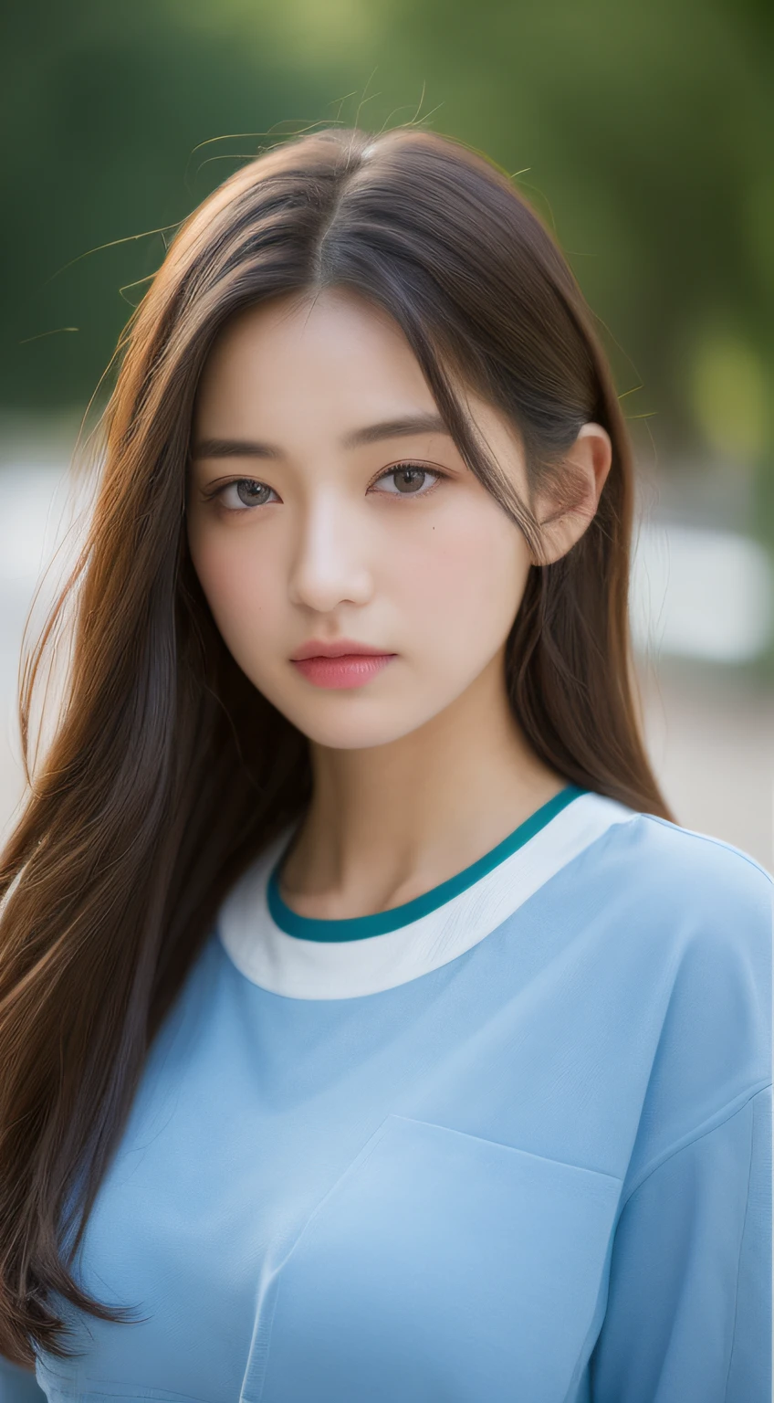 ((top-quality、8K、masterpiece:1.3))、sharp:1.2、Perfect Body Beauty:1.4、Slim abs:1.2、Wearing a T-shirt、((Layered Hair Style、Colossal tits:1.2))、(Schools:1.2)、Wetty:1.5、Highly detailed facial and skin texture、A detailed eye、二重まぶた、look at a camera、Innocence、(Arrousted:1.3)
