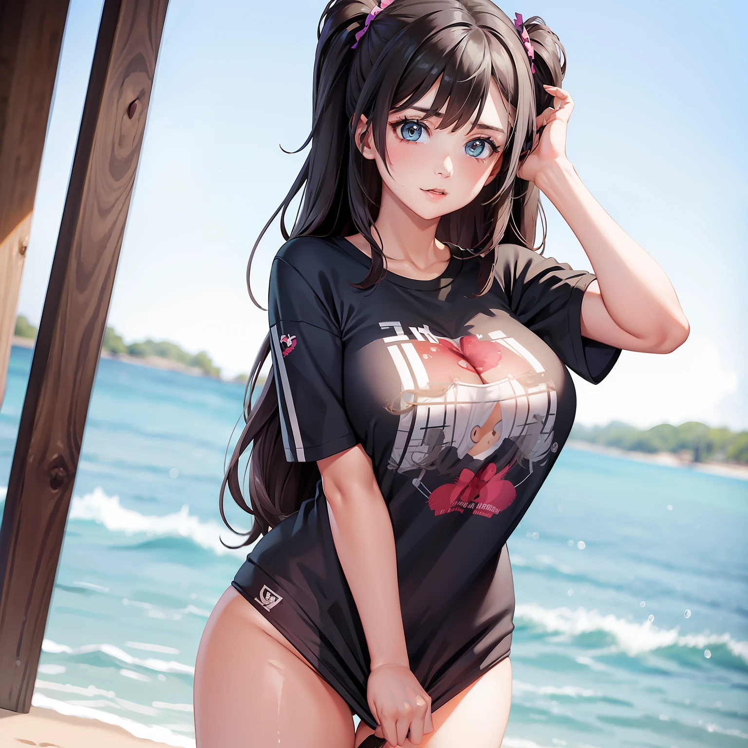 1 girl beautiful face Shirt to white thighs di Big tits