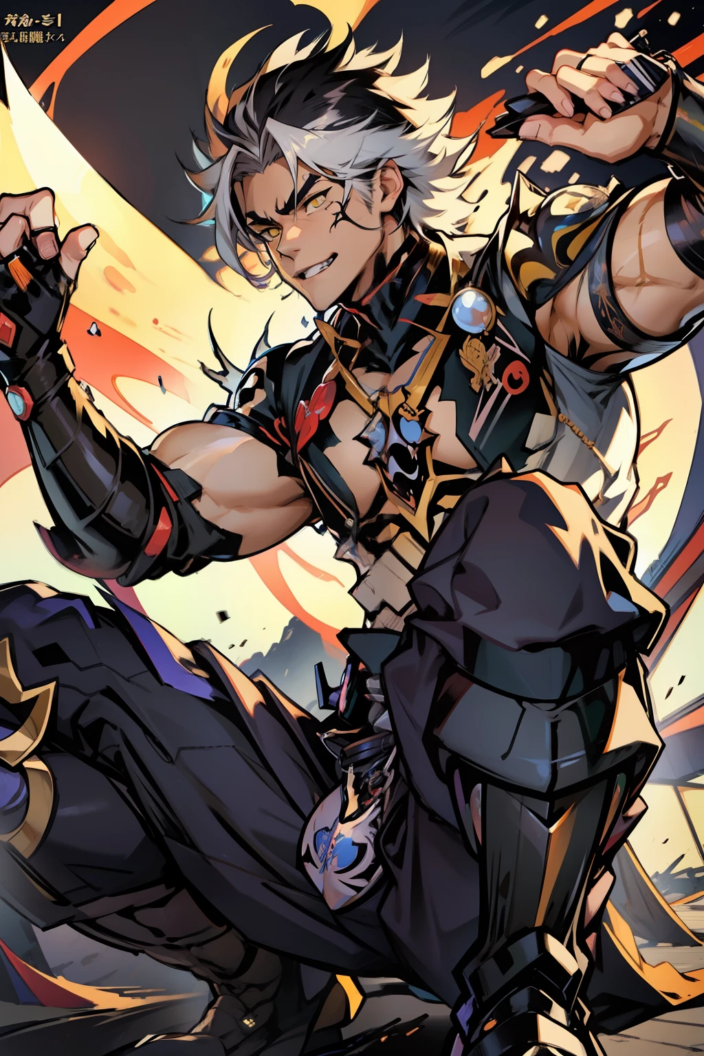 《the original god》Arataki Kazuto , male people，，((Masterpiece)), ((Best quality)), Ultra detailed,((illustration)), Dynamic Angle, Detailed light, (Delicate eyes), Floating, 1boy, Male focus, Head, Clothing, Yellow eyes, necklace, tattoo, (Forehead:0.8), (ahoge:0.8), jewelry, apathy，Ray， chest muscle， Sexy , Venom symbiote for your body, Black mucus of the body , （into venom）, Venom，frontage，style of anime4 K， 4K anime wallpaper， Badass anime 8 K， 4 k comic wallpaper， young anime man， Anime boys， Anime wallpapers 4 k， Anime wallpaper 4K， High quality anime art style， Anime moe art style， Anime art wallpaper 8 K， Anime art wallpaper 4 K， RGB lighting