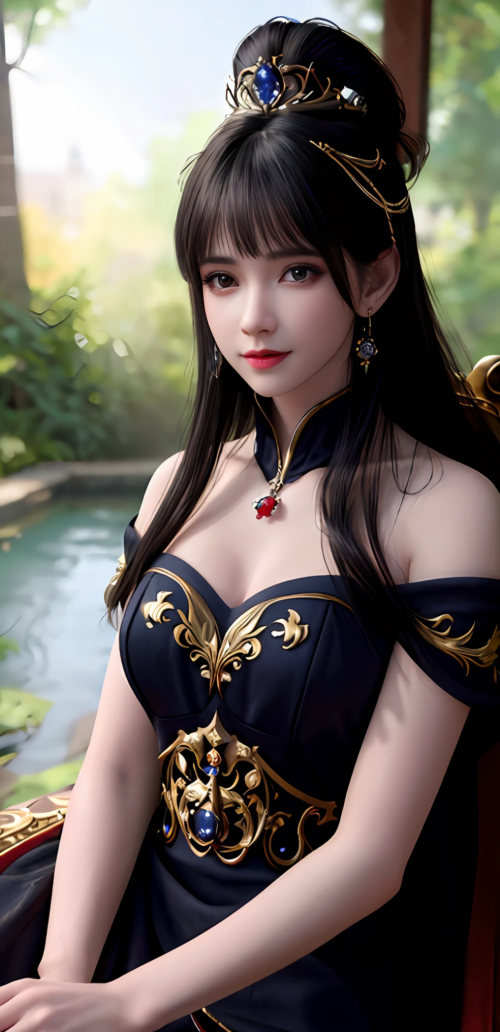 (realisticity: 1.2), best quality, 8K UHD, masterpiece, highres,cg,
1 super detailed girl, super detailed queen
, sitting on a super detailed royal throne, lud, xurious royal palace background, beautiful and detailed, super detailed long hair, wearing a beautiful and luxurious crown with diamonds and super detailed,
super detailed dress,
solo, jewelry, super detailed red and blue dress, pretty face, beautiful, and super detailed,
, earrings, super detailed hairdo, splashing, the upper body is very super detailed, super detailed hair bun, super detailed black hair,
lighting,candid,Photograph,high resolution,4k,8k,Bokeh,