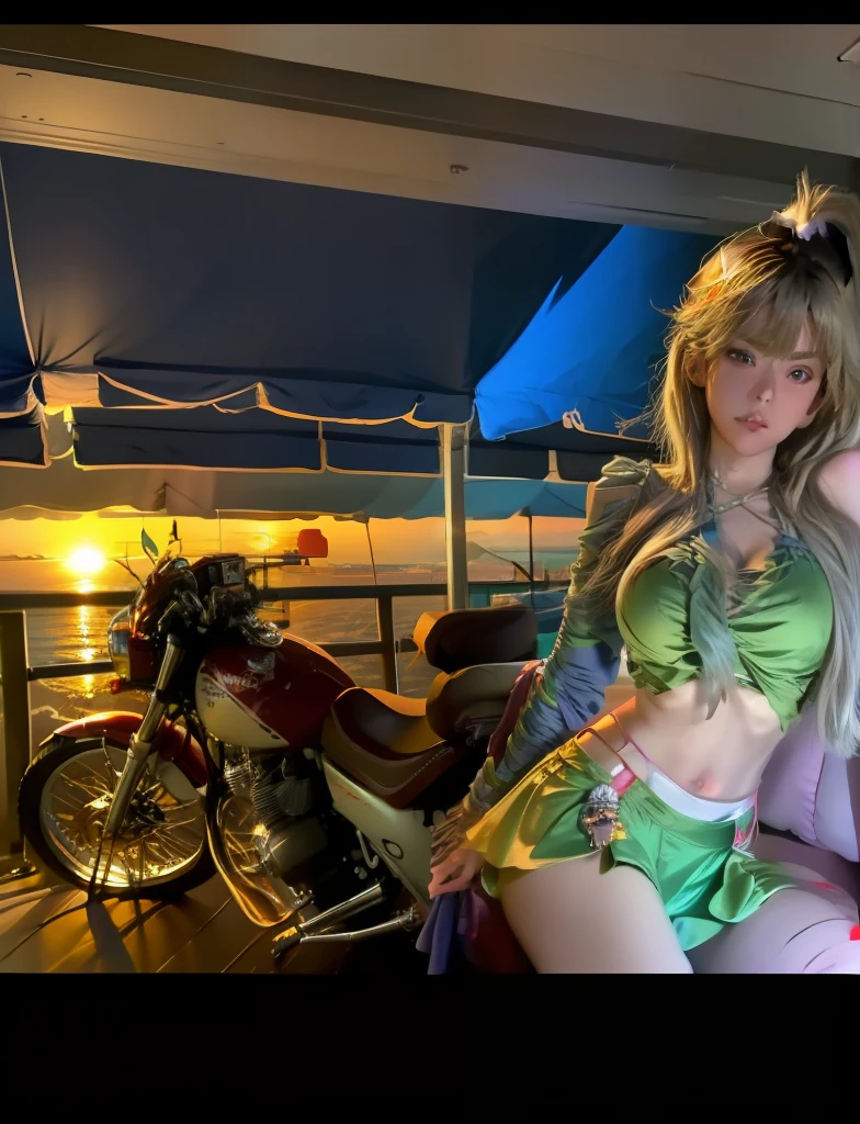 Anime girl next to bikini next to motorcycle on beach at sunset, watching the sunset. anime big breast, In the sunset, ((Sunset)), at beach at sunset, Sunset!!!, Badass anime 8 K, anime backgrounds, style of anime4 K, 4k manga wallpapers, at the beach on a sunset, 4K anime wallpaper, anime vibes, summer setting, with a sunset