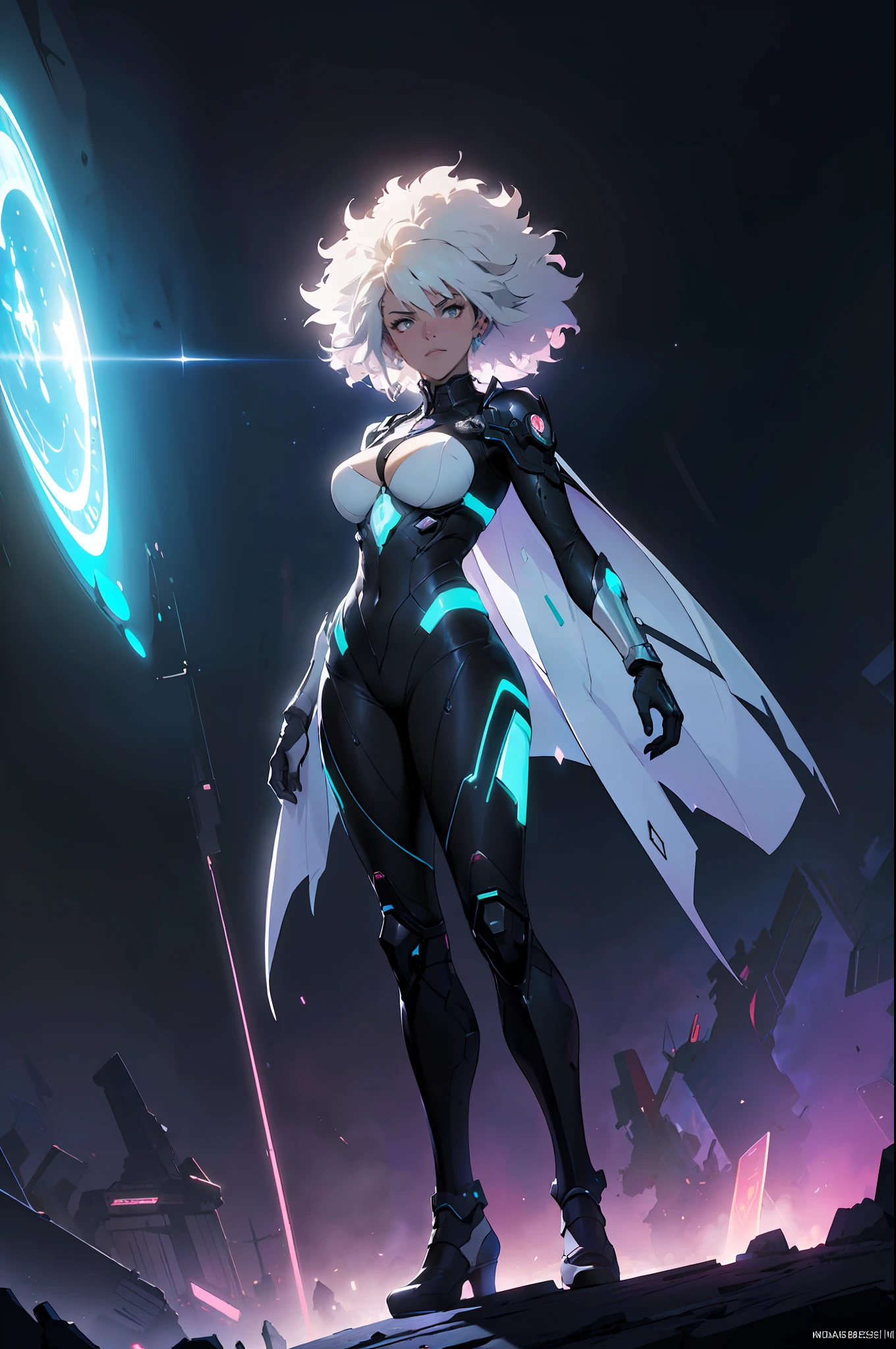 ((masterpiece))), (((full body portrait of stunningly beautiful sex crazed black woman with afro white hair wearing brassier, massive breast))), (((wasteland_background, night sky, digital painting aesthetic, absurdes, decadent, vivid colors))), in the style of Makoto Shinkai, hayao miyazaki, and wlop, highly detailed, intricate filigree, masterpiece, award winning, sharp focus, concept art, dramatic lighting, ambient lighting, octane render, 8k, UHD, artstation, (((bright saturation))), (((studio quality))), (((anime_Background)))
