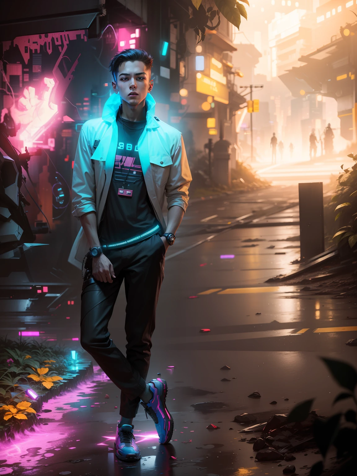 Background changes, cyberpunk, smart boy, 8k picture, Ultra