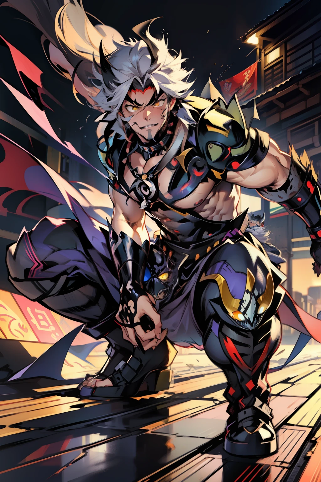 《the original god》Arataki Kazuto , male people，，((Masterpiece)), ((Best quality)), Ultra detailed,((illustration)), Dynamic Angle, Detailed light, (Delicate eyes), Floating, 1boy, Male focus, Head, Clothing, Yellow eyes, necklace, tattoo, (Forehead:0.8), (ahoge:0.8), jewelry, apathy，Ray，  muscle，  , Venom symbiote for your body, Black mucus of the body , （into venom）, Venom，frontage，style of anime4 K， 4K anime wallpaper， Badass anime 8 K， 4 k comic wallpaper， young anime man， Anime boys， Anime wallpapers 4 k， Anime wallpaper 4K， High quality anime art style， Anime moe art style， Anime art wallpaper 8 K， Anime art wallpaper 4 K， RGB lighting