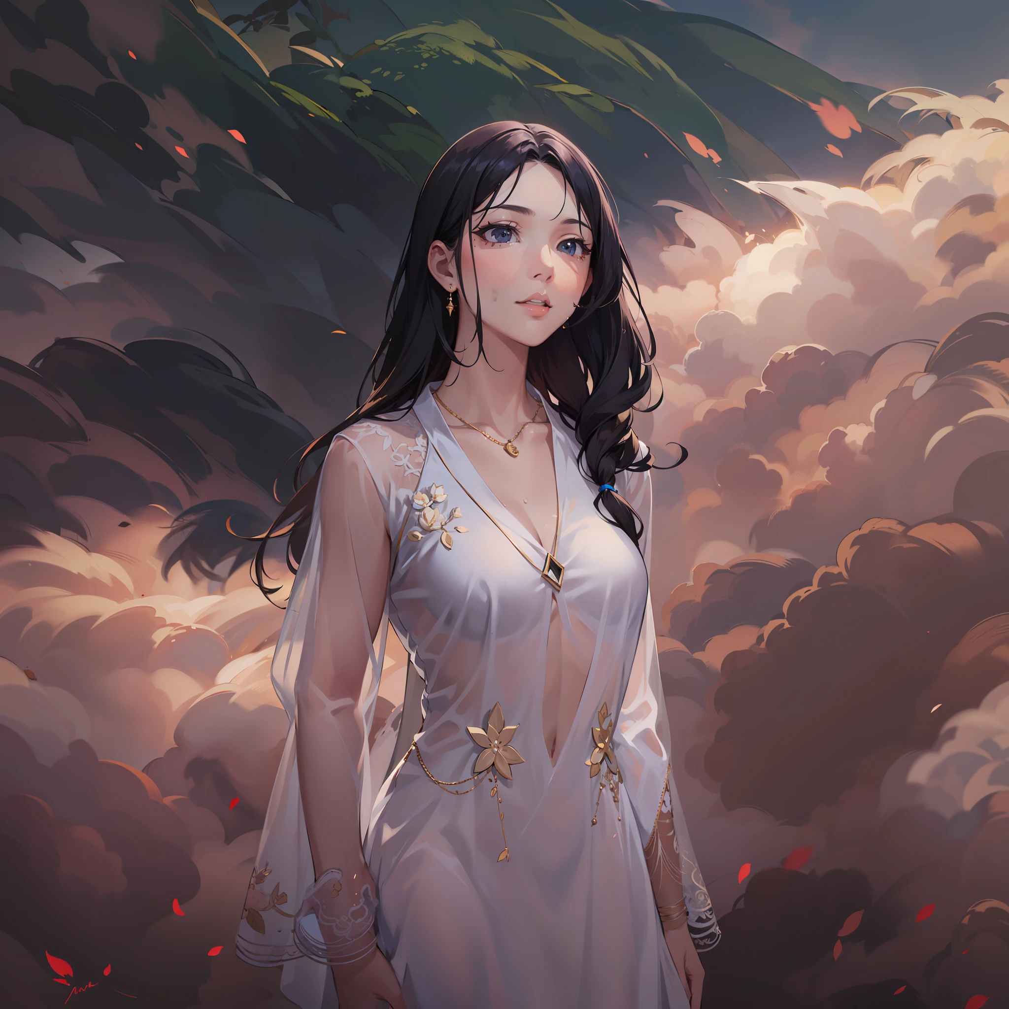garments:Woman wearing Ao Dai:1.1,accessory:shell necklace,The hair:Long black hair:1.1、 make - up:natural, Glowing skin、Wearing sweat, BEReaction:relax、Free-spirited、 The location:Landscape of Vietnam,4K, (Raw photo: 1.2), (Realism: 1.4), (masutepiece: 1.3), (exquisite detailing: 1.2), Delicate and beautiful details, (Eye Detail), (Facial Detailed), (Highest Quality) :1.4), (Hyper-Resolution: 1.2), cinematric light, (very detailed illustration), (Best Quality, Super Resolution, depth of fields, Wide light, natural shadows