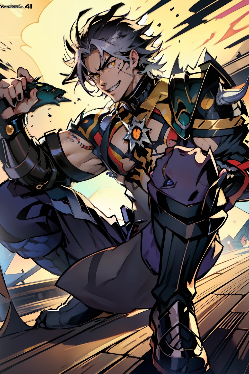 《the original god》Arataki Kazuto , male people,,((Masterpiece)), ((Best quality)), Ultra detailed,((illustration)), Dynamic Angle, Detailed light, (Delicate eyes), Floating, 1boy, Male focus, Head, Clothing, Yellow eyes, necklace, tattoo, (Forehead:0.8), (ahoge:0.8), jewelry, apathy,Ray, chest muscle, Sexy , Venom symbiote for your body, Black mucus of the body , (into venom), Venom,frontage,style of anime4 K, 4K anime wallpaper, Badass anime 8 K, 4 k comic wallpaper, young anime man, Anime boys, Anime wallpapers 4 k, Anime wallpaper 4K, High quality anime art style, Anime moe art style, Anime art wallpaper 8 K, Anime art wallpaper 4 K, RGB lighting
