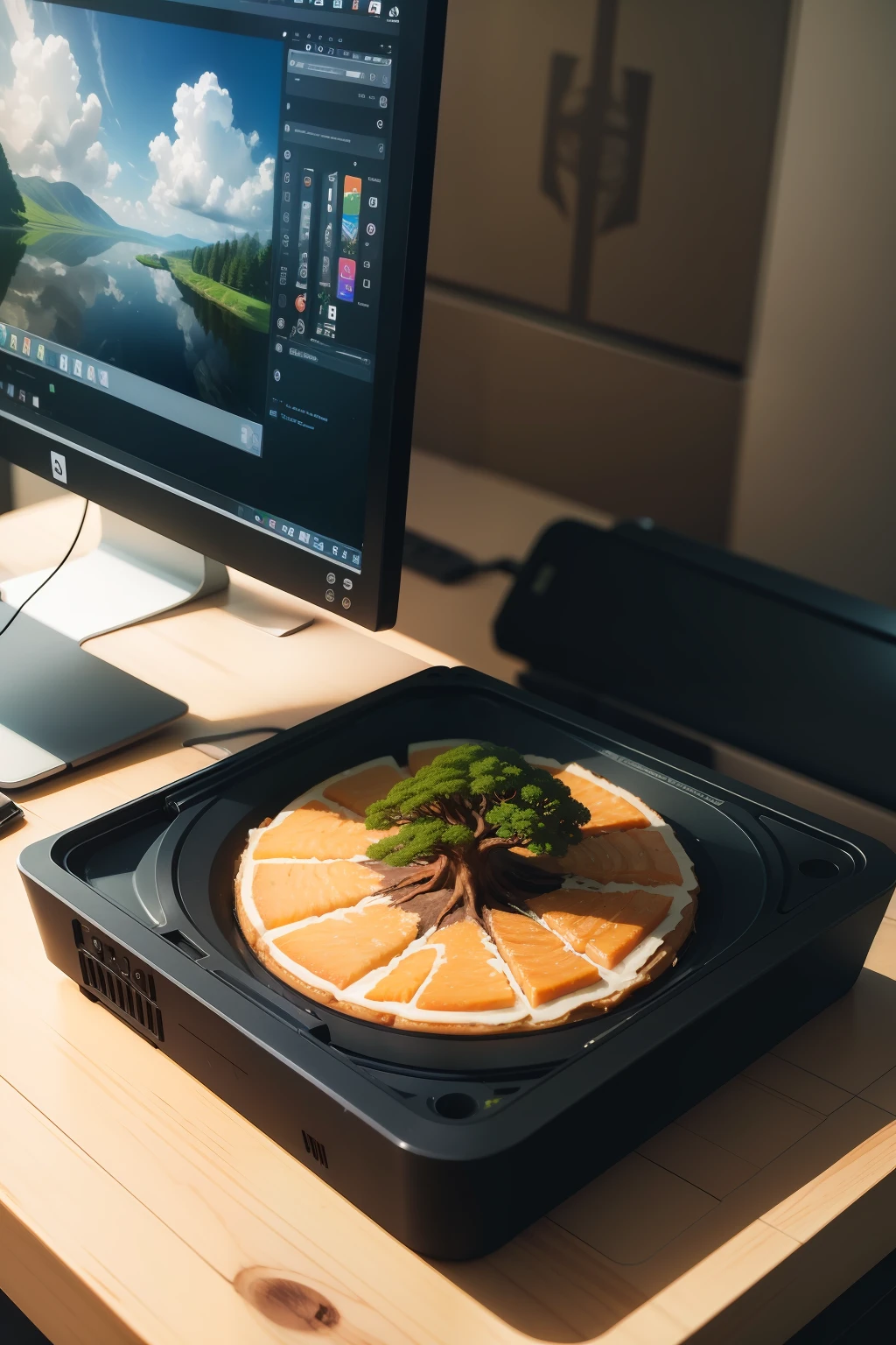 Masterpiece, Best quality, computer, tree photos, food, close-up