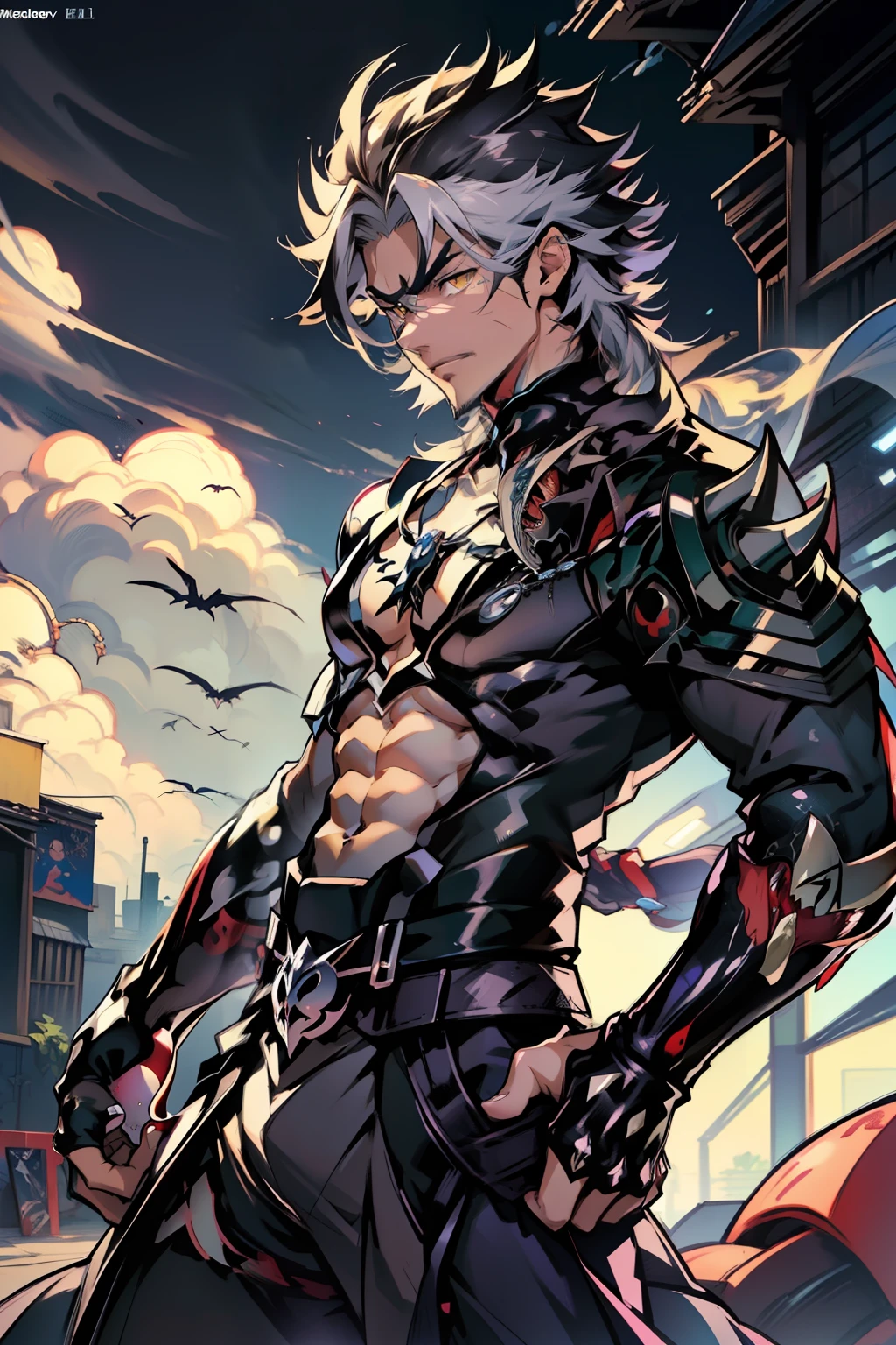 《the original god》Arataki Kazuto , male people,,((Masterpiece)), ((Best quality)), Ultra detailed,((illustration)), Dynamic Angle, Detailed light, (Delicate eyes), Floating, 1boy, Male focus, Head, Clothing, Yellow eyes, necklace, tattoo, (Forehead:0.8), (ahoge:0.8), jewelry, apathy,Ray, chest muscle, Sexy , Venom symbiote for your body, Black mucus of the body , (into venom), Venom,frontage,style of anime4 K, 4K anime wallpaper, Badass anime 8 K, 4 k comic wallpaper, young anime man, Anime boys, Anime wallpapers 4 k, Anime wallpaper 4K, High quality anime art style, Anime moe art style, Anime art wallpaper 8 K, Anime art wallpaper 4 K, RGB lighting