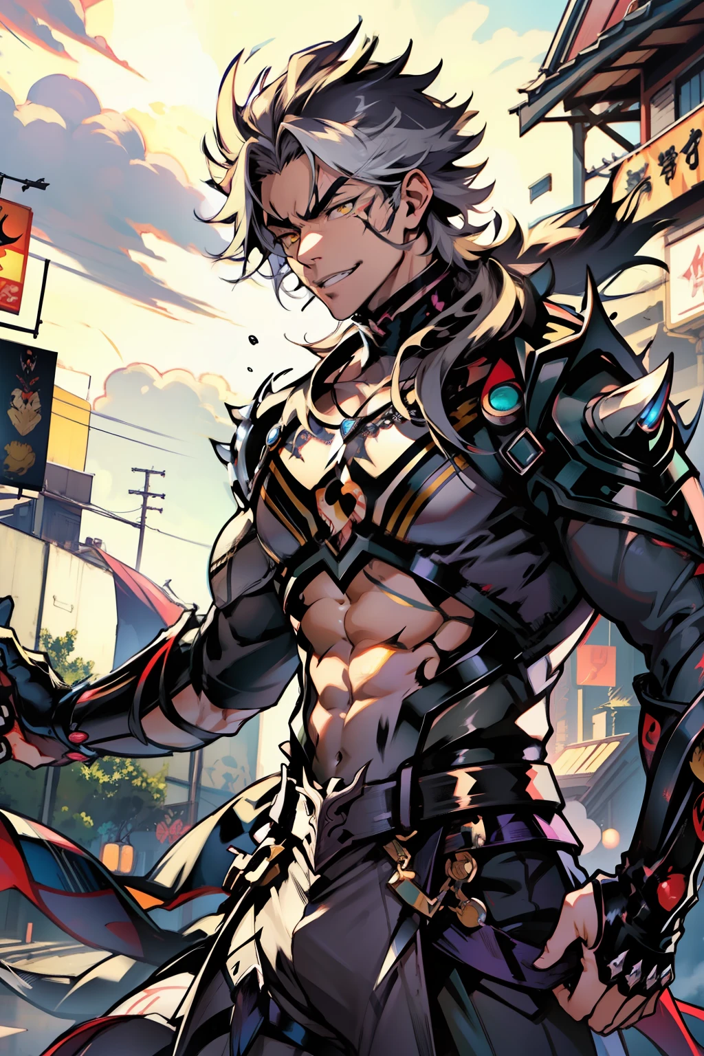 《the original god》Arataki Kazuto , male people,,((Masterpiece)), ((Best quality)), Ultra detailed,((illustration)), Dynamic Angle, Detailed light, (Delicate eyes), Floating, 1boy, Male focus, Head, Clothing, Yellow eyes, necklace, tattoo, (Forehead:0.8), (ahoge:0.8), jewelry, apathy,Ray, chest muscle, Sexy , Venom symbiote for your body, Black mucus of the body , (into venom), Venom,frontage,style of anime4 K, 4K anime wallpaper, Badass anime 8 K, 4 k comic wallpaper, young anime man, Anime boys, Anime wallpapers 4 k, Anime wallpaper 4K, High quality anime art style, Anime moe art style, Anime art wallpaper 8 K, Anime art wallpaper 4 K, RGB lighting