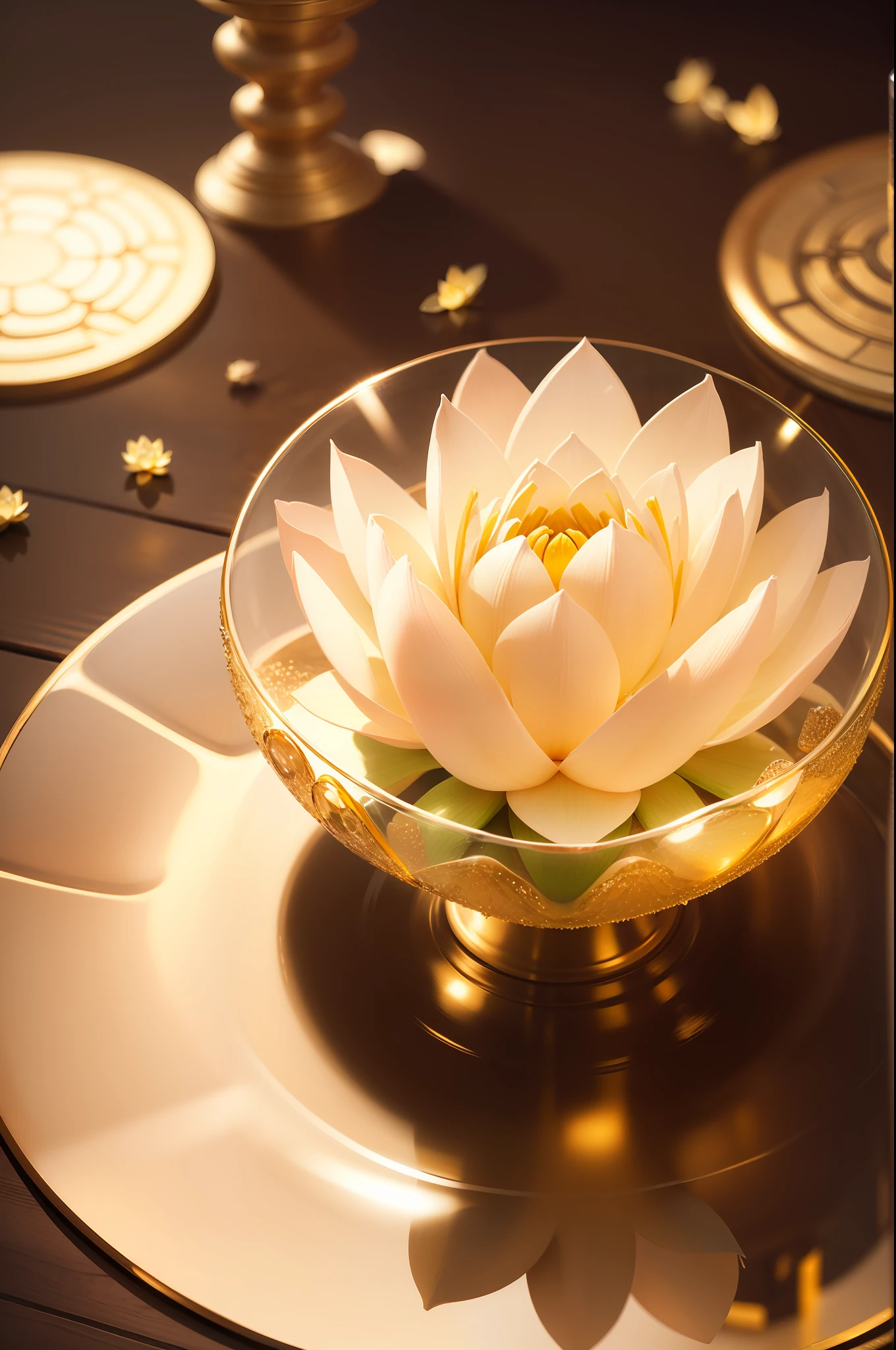 Crystal glass texture lotus flower,Crystal clear,Golden and clear