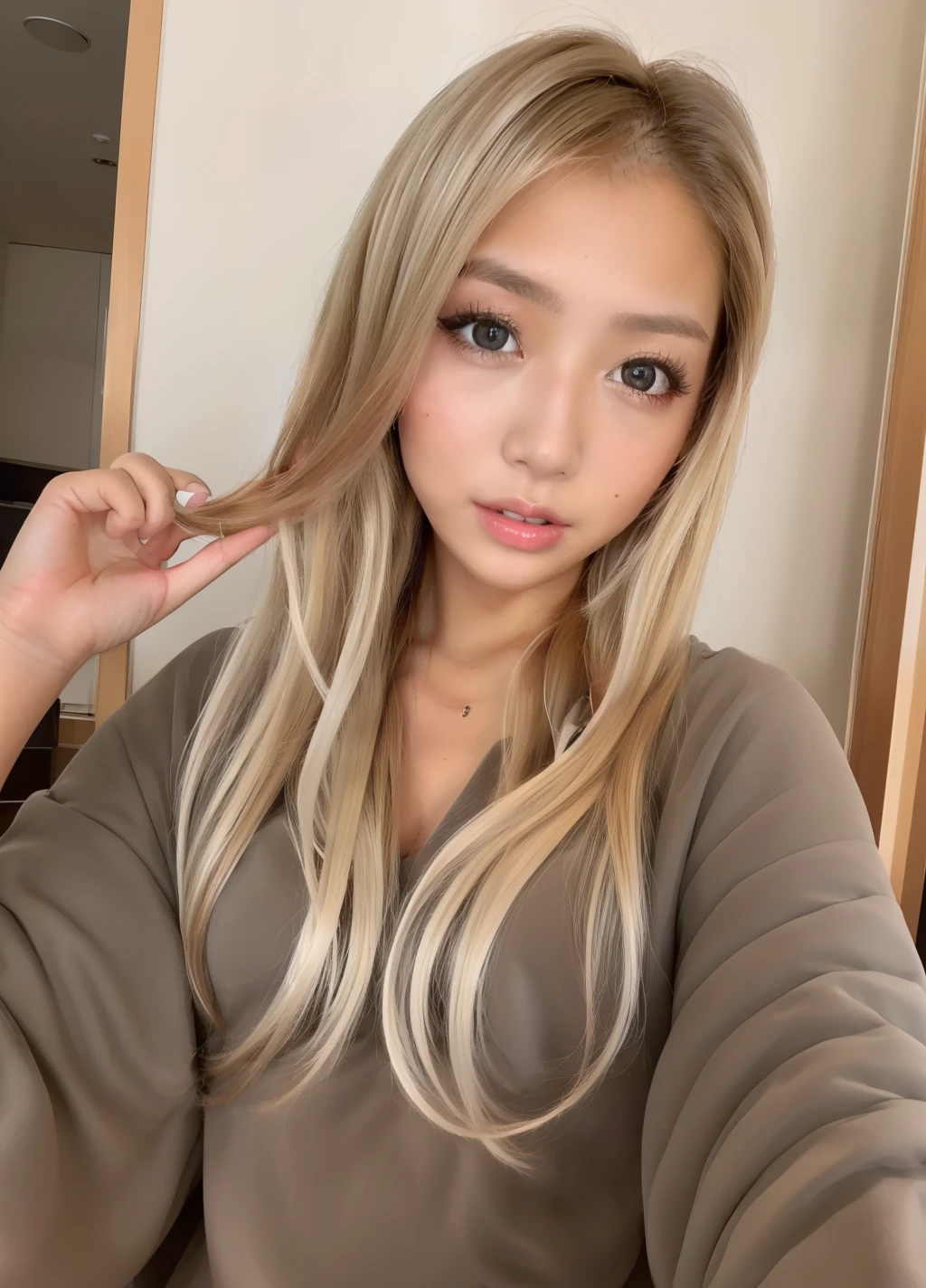masterpiece,best quality,higher, asian,(brown race),dark skin,blonde hair,1girl,ndge