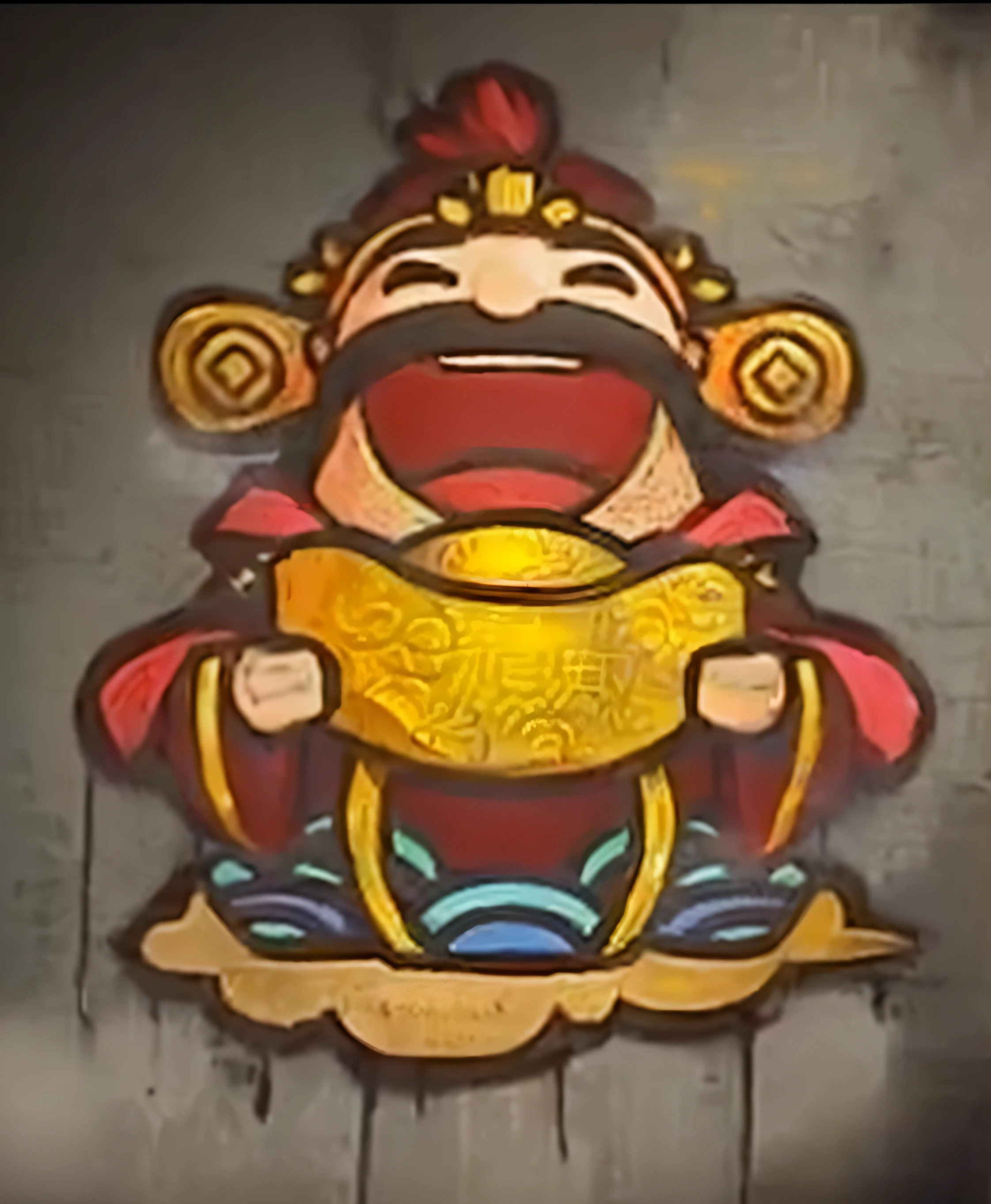a close up of a cartoon character holding a gold coin, son goku, Monkey king, painted on a giant wall, God of Wealth, Wukong, Inspired by Hu Zaobin, inspired by Gong Xian, Spray on the wall, inspired by Park Hua, artwork in the style of z.Show on the. gu, inspired by Wu Hong