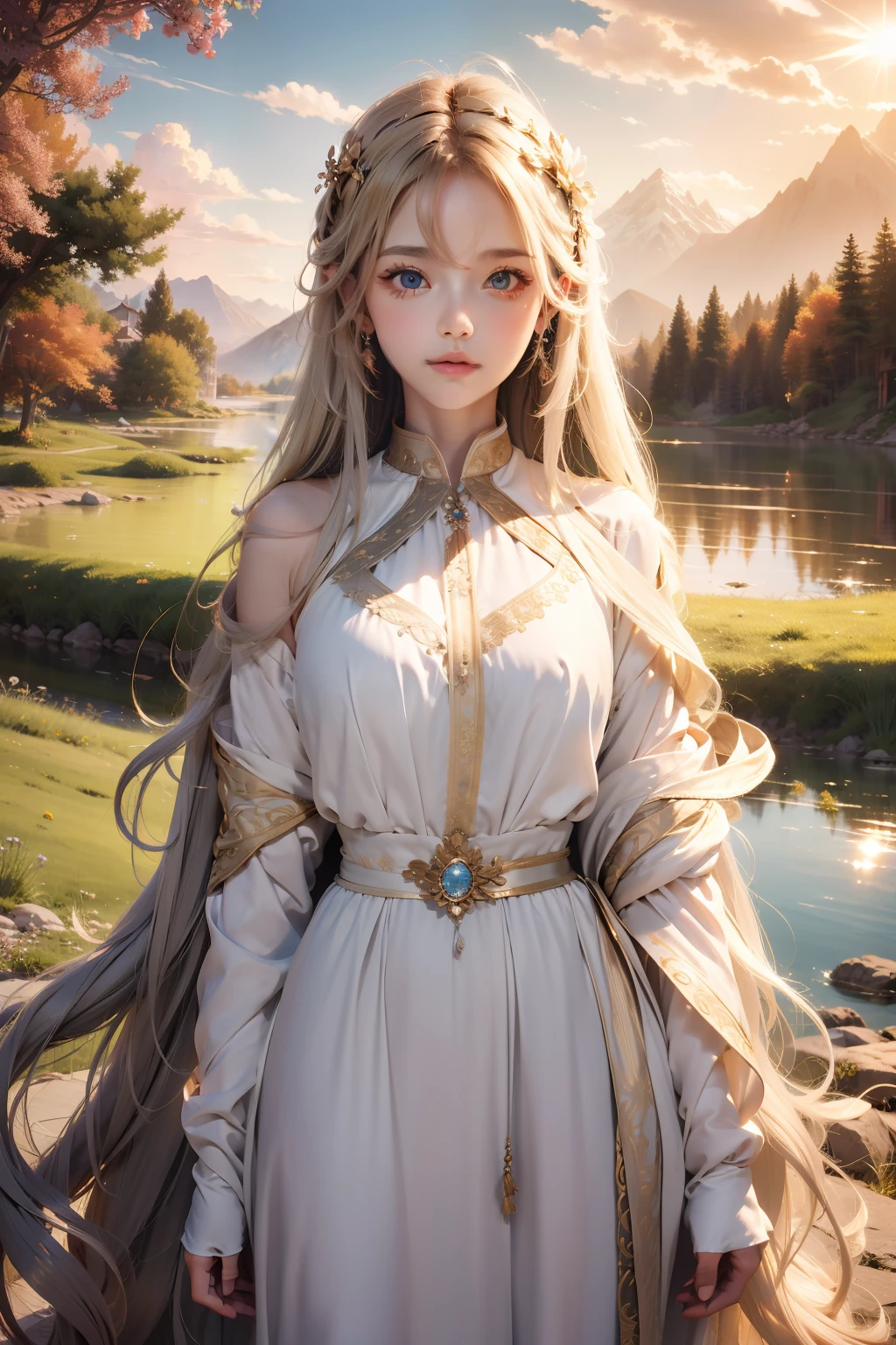 1 girl, serene expression, mesmerizing eyes, straight long hair, flowing dress, poised posture, porcelain skin, subtle blush, crystal pendant
BREAK
golden hour, (rim lighting):1.2, warm tones, sun flare, soft shadows, vibrant colors, painterly effect, dreamy atmosphere
BREAK
scenic lake, distant mountains, willow tree, calm water, reflection, sunlit clouds, peaceful ambiance, idyllic sunset, ultra detailed, official art, unity 8k wallpaper
, zentangle, mandala