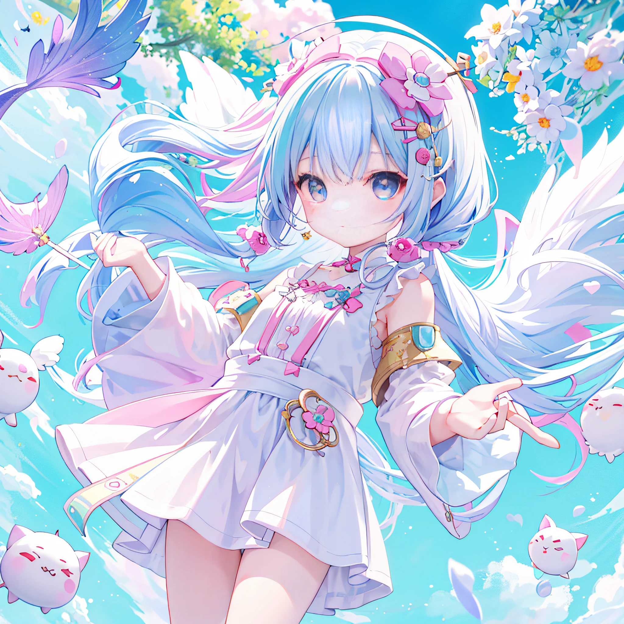((a sticker:1.5))), ((Chibi Character)), (white backgrounid), fluffly, girl with, Sorcerer's costume, full body Esbian, Pastel Hair, Pastel colors hair, fairytale, T-shirt design, tmasterpiece, best qualtiy,Shining eyes、cute little!!Chibi!!!,(Chibikyara)