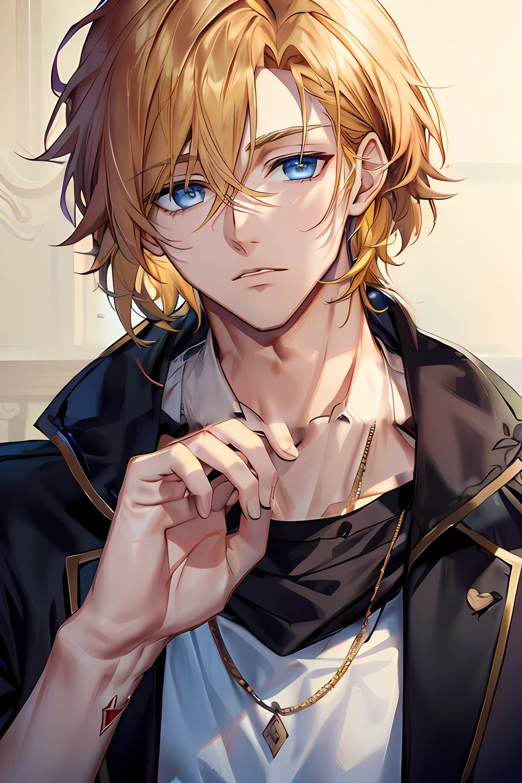 male people，golden hair，blue color eyes