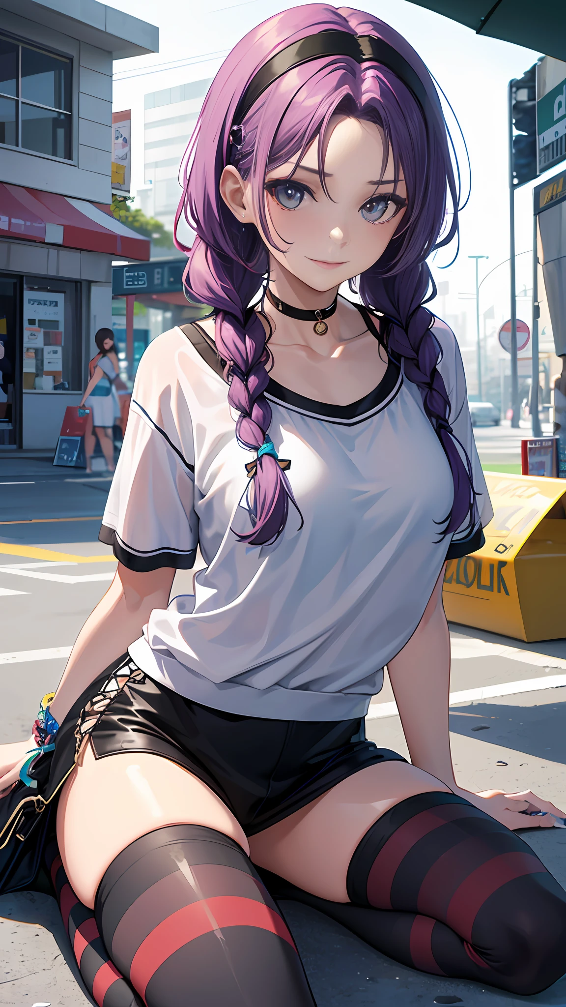 (8K,best qualtiy,tmasterpiece:1.4),(Tomboyish,A MILF,Older),(random hair style,Random hair color,random length hair,Random hair accessories,Complex hair color,Complex hairstyles,There is no hair on the forehead),(random costume,Modern clothing,Summer clothes,leisure wear),random eyes color,Random body type,Random nail color,randome pose,Over-the-knee socks with random stripes,Maniacal laughter,Seductive expressions,Random makeup,Random background,random place,Random lighting effects,Random graphic effects,Lots of details