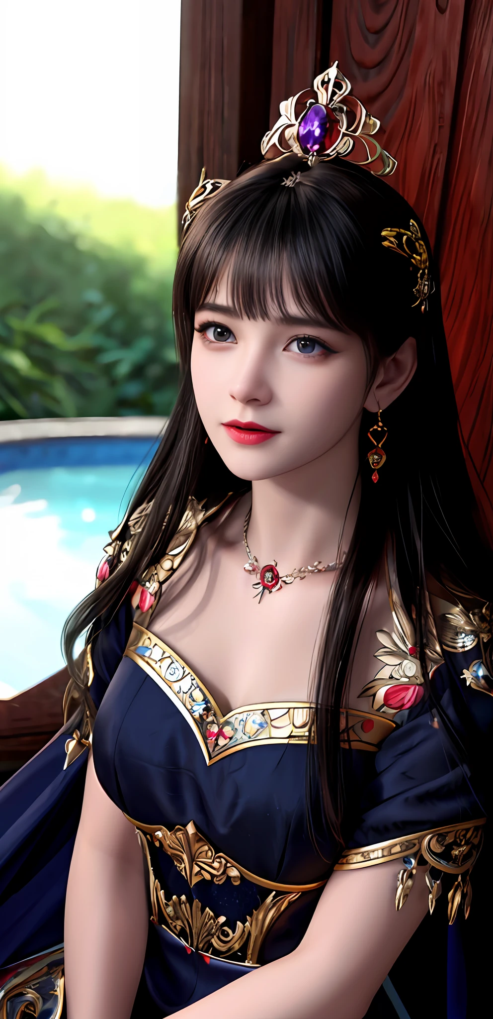 (realisticity: 1.2), best quality, 8K UHD, masterpiece, highres,cg,
1 super detailed girl, super detailed queen
, sitting on a super detailed royal throne, lud, xurious royal palace background, beautiful and detailed, super detailed long hair, wearing a beautiful and luxurious crown with diamonds and super detailed,
super detailed dress,
solo, jewelry, super detailed red and blue dress, pretty face, beautiful, and super detailed,
, earrings, super detailed hairdo, splashing, the upper body is very super detailed, super detailed hair bun, super detailed black hair,
lighting,candid,Photograph,high resolution,4k,8k,Bokeh,
