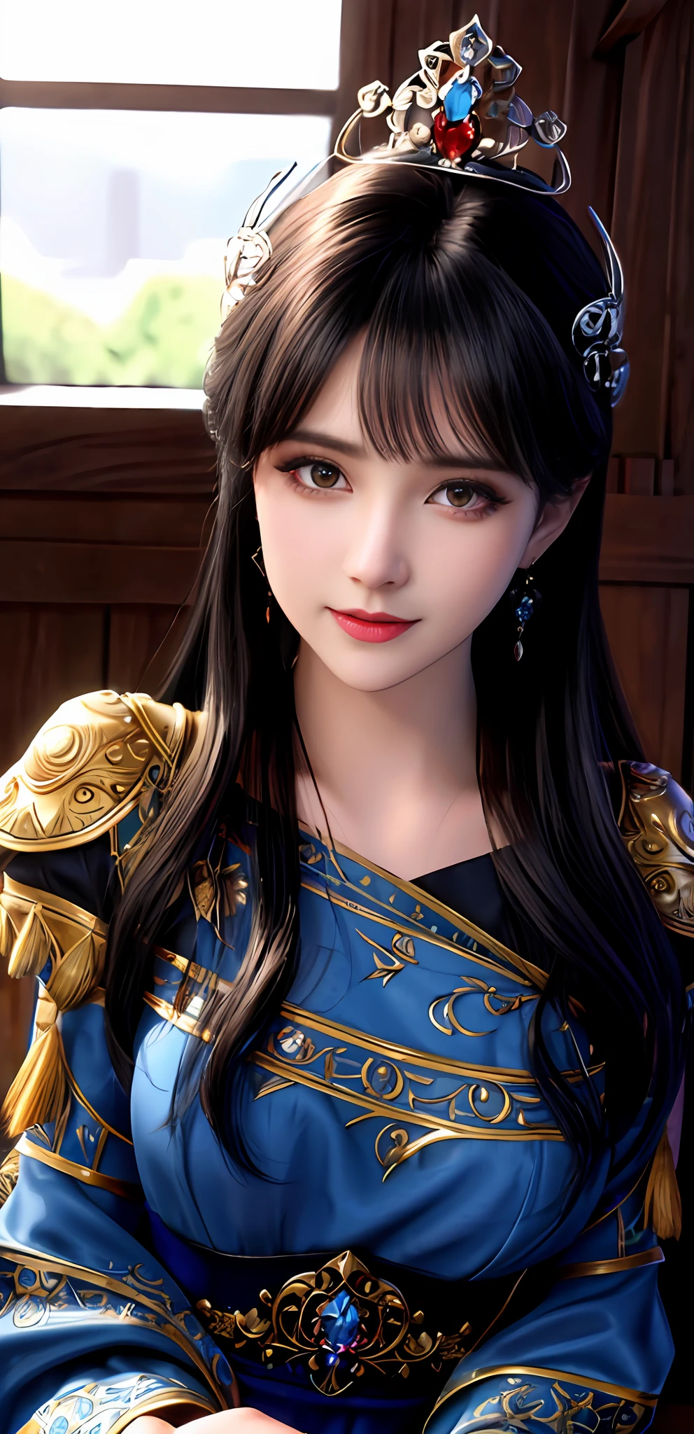 (realisticity: 1.2), best quality, 8K UHD, masterpiece, highres,cg,
1 super detailed girl, super detailed queen
, sitting on a super detailed royal throne, lud, xurious royal palace background, beautiful and detailed, super detailed long hair, wearing a beautiful and luxurious crown with diamonds and super detailed,
super detailed dress,
solo, jewelry, super detailed red and blue dress, pretty face, beautiful, and super detailed,
, earrings, super detailed hairdo, splashing, the upper body is very super detailed, super detailed hair bun, super detailed black hair,
lighting,candid,Photograph,high resolution,4k,8k,Bokeh,