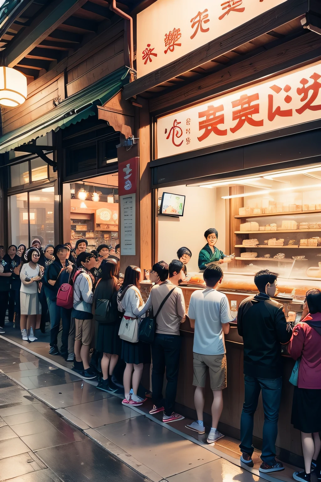 A big milk tea shop，A lot of people waited in line