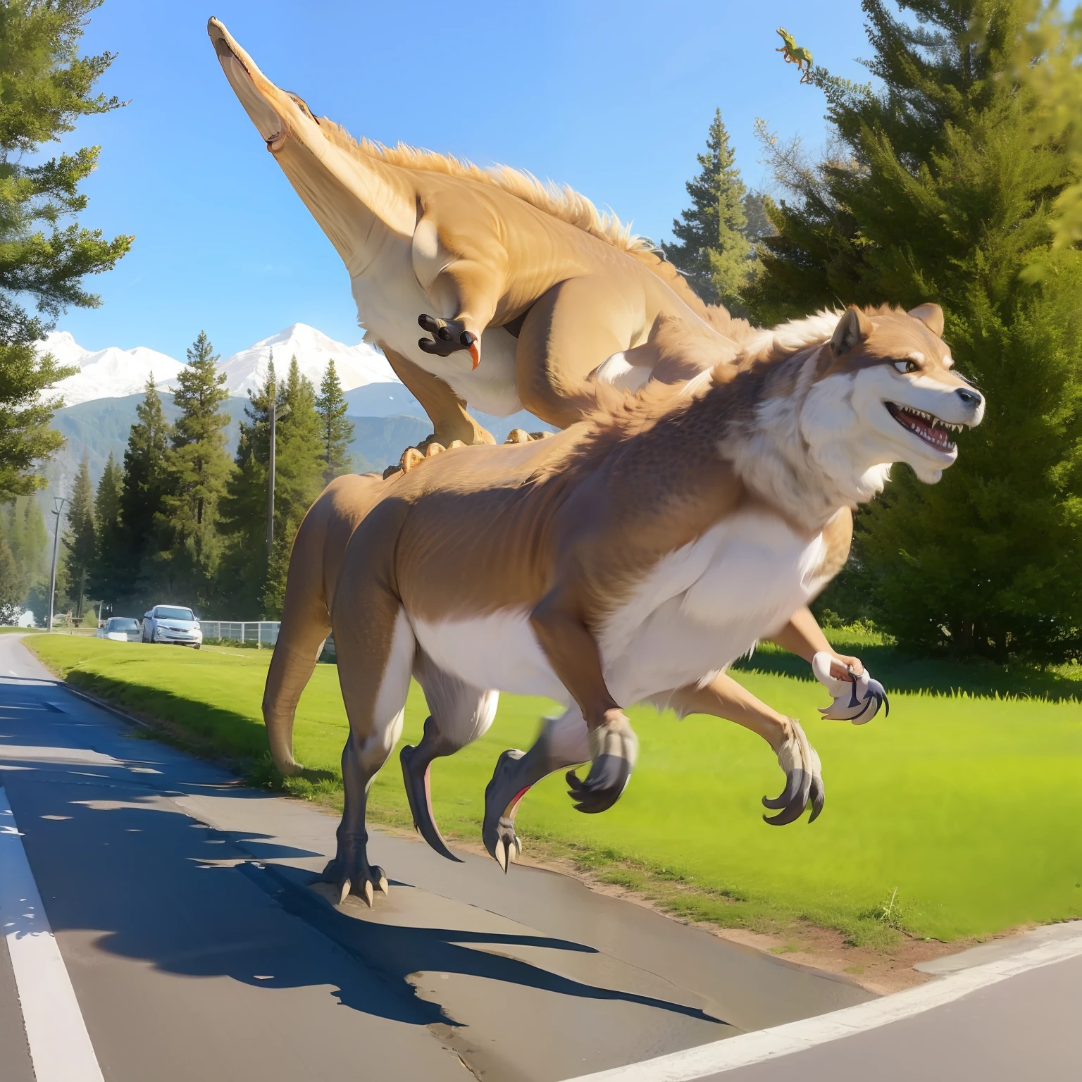 Dinosaurs carry wolves