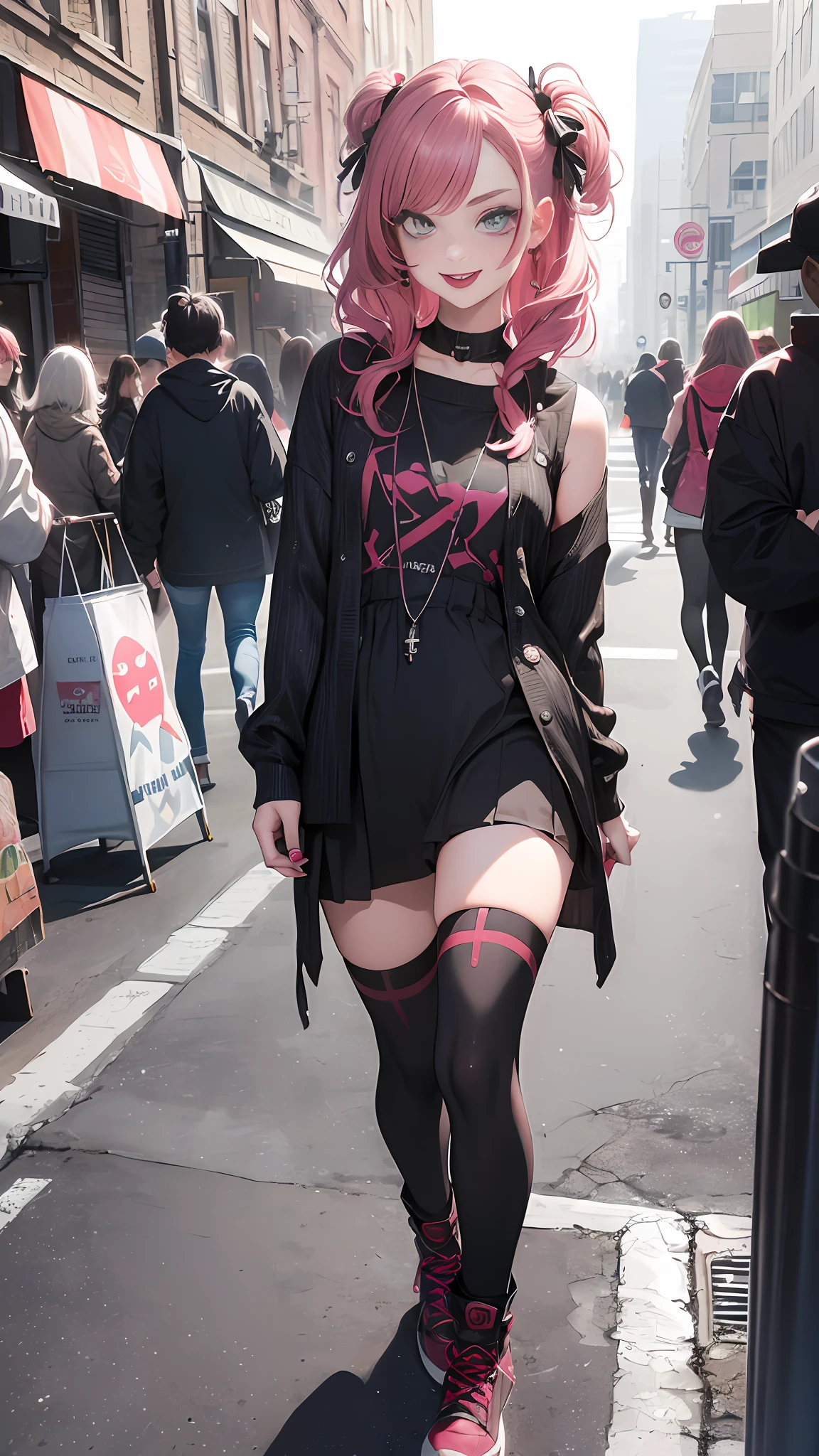 (8K,best qualtiy,tmasterpiece:1.4),(Detailed eyes and face:1.4),(a bad woman,A MILF,Older),(random hair style,Random hair color,random length hair,Random hair accessories,Asymmetrical hairstyle),(random costume,Modern clothing,Summer clothes,leisure wear),(Random pupil color,Complex pupil color),random lipstick color,Random nail color,randome pose,Over-the-knee socks with random stripes,Maniacal laughter,Seductive expressions,Random makeup,Random background,urban backdrop,random place,Random lighting effects,Random graphic effects,Lots of details