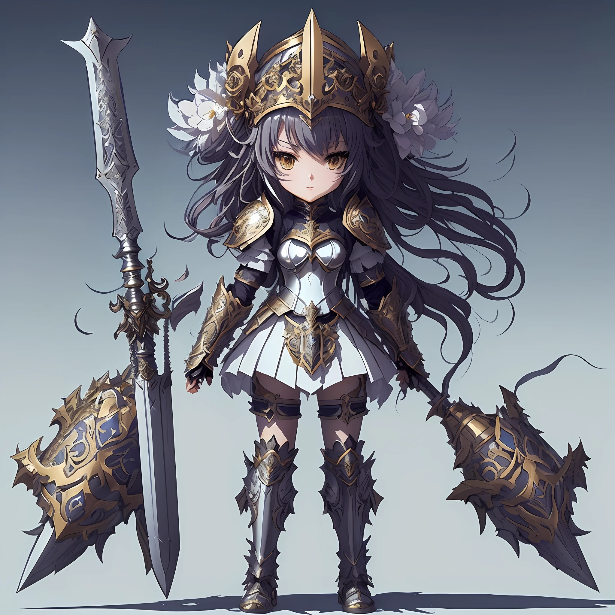 Anime - style image of a female knight with a sword and armor, armor girl, intricate white and gold armor, heavy white and golden armor, Beautiful armor, Gorgeous Female Paladin, Ornate white and gold armor, angel knight girl, stunning armor, ornate armor, Dressed in light armor, detailed anime character art, anime goddess, In armor and crown