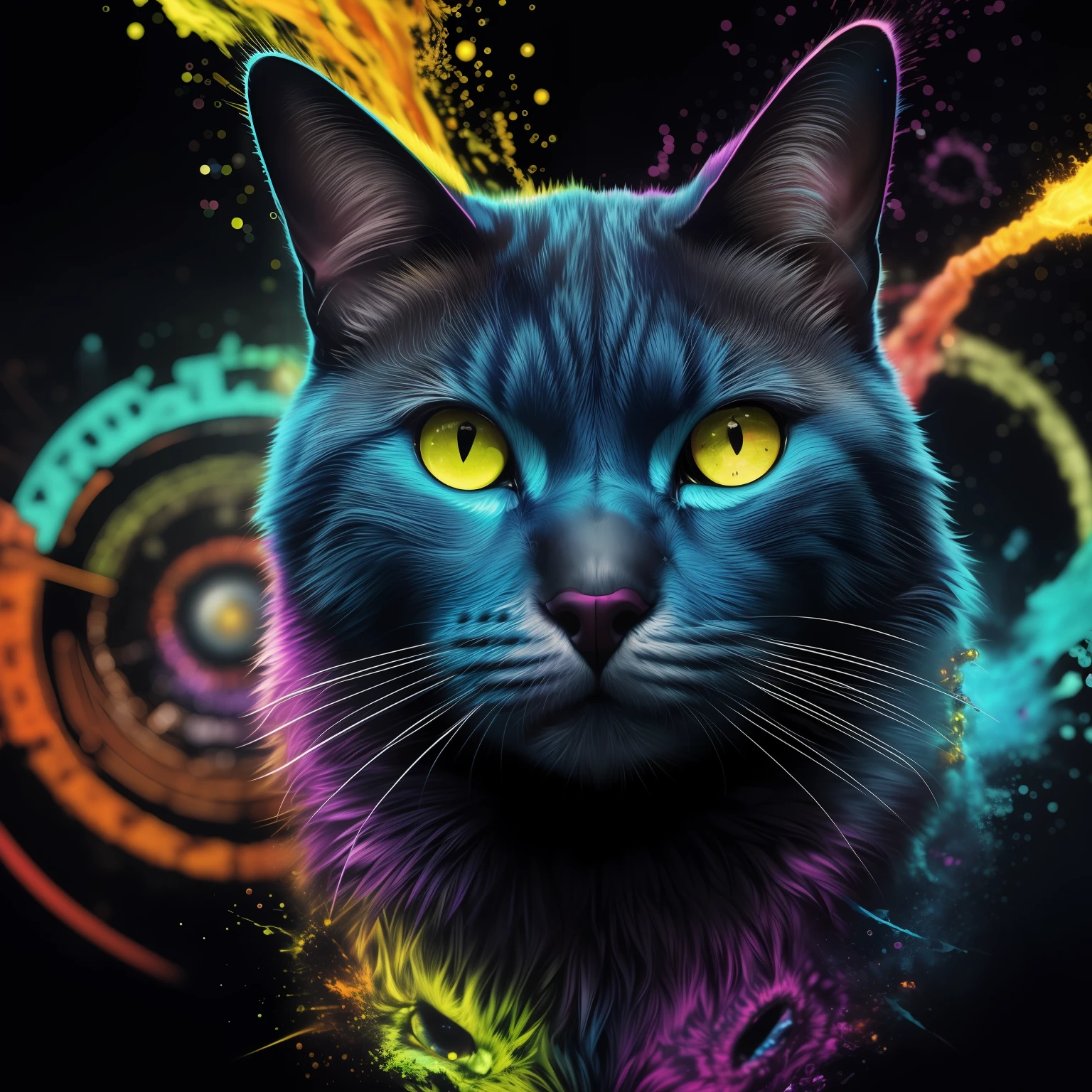 technicolor, vibrant, Chemical Cat, radioactive glow, Biohazard, abstract art by Petros Afshar, oversaturated
