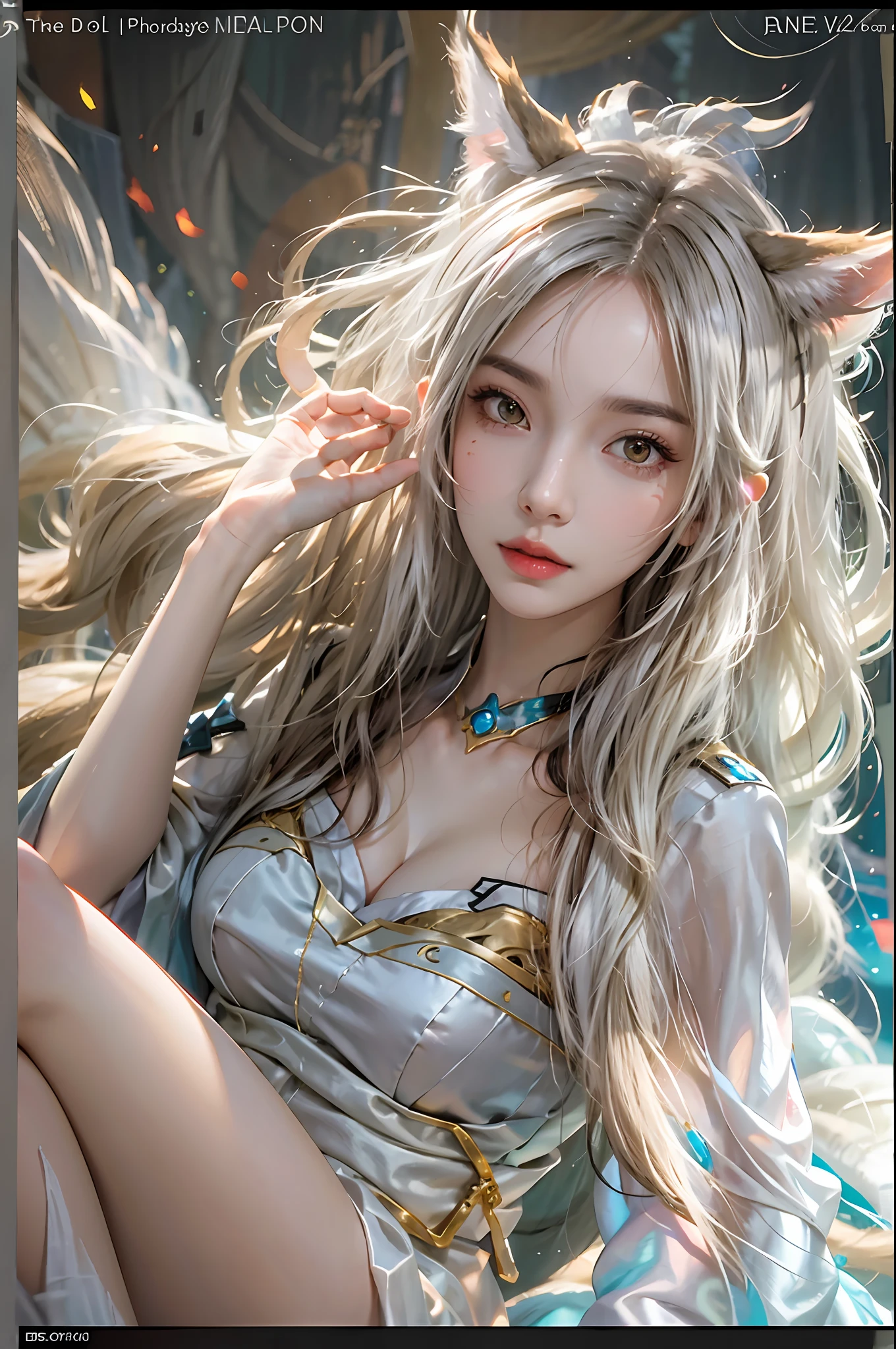 photorealistic, high resolution, 1women, solo, hips up, look at viewer, (detailed face), ahri /league of legends, Ahri_Cosplay
White Tails, long hair, yellow eyes, jewelry