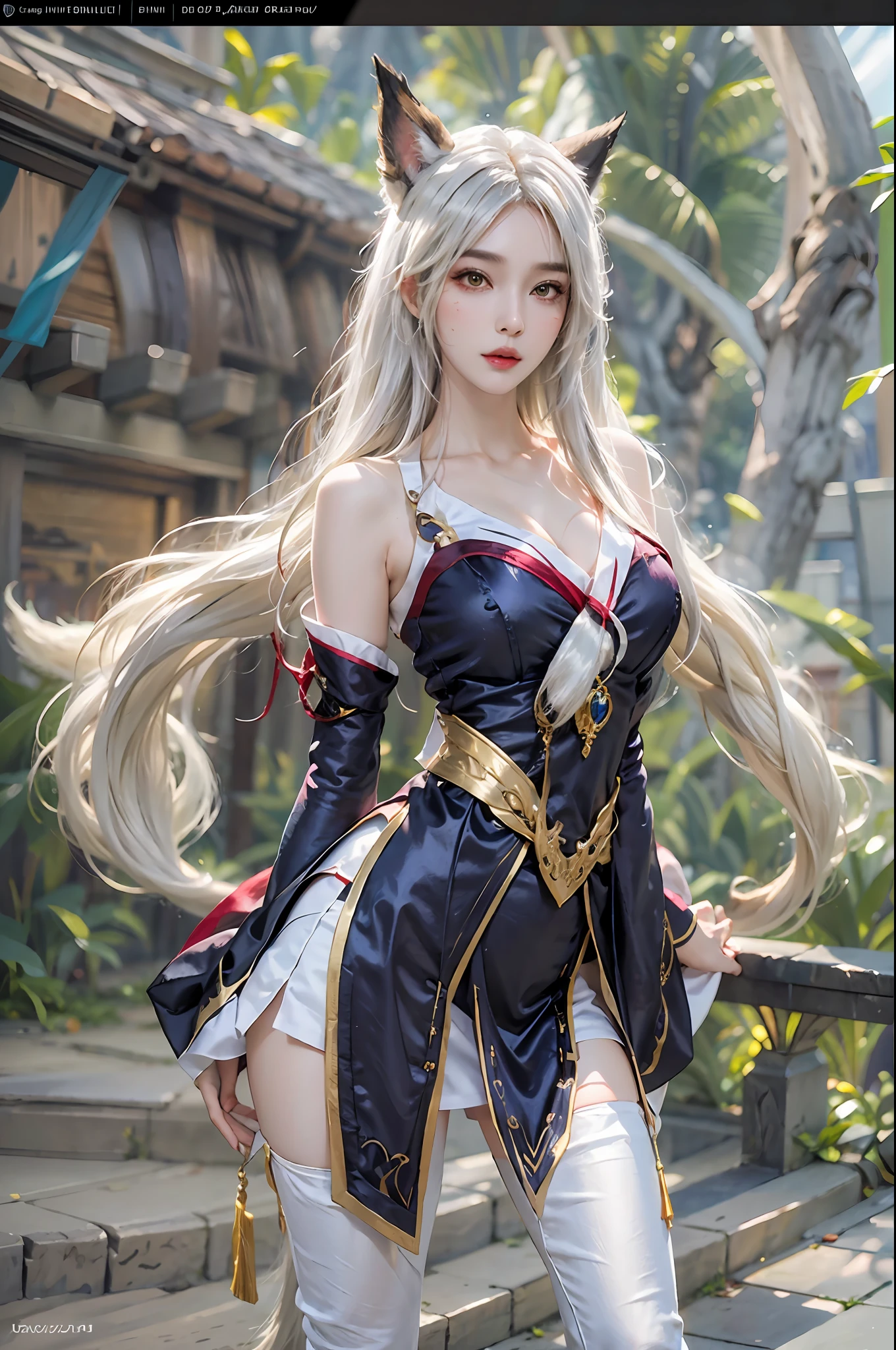 photorealistic, high resolution, 1women, solo, hips up, look at viewer, (detailed face), ahri /league of legends, Ahri_Cosplay
White Tails, long hair, yellow eyes, jewelry