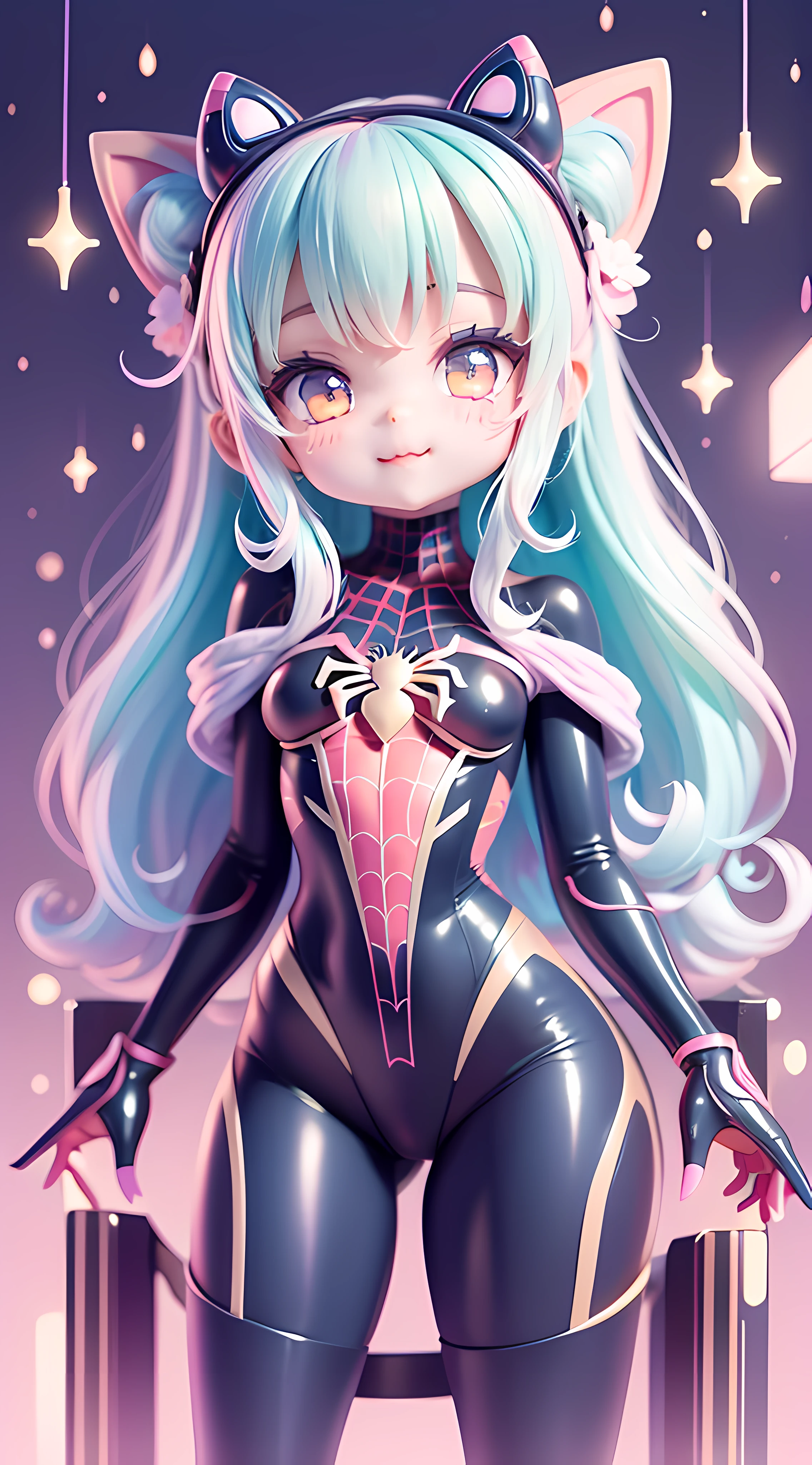 chibi spiderman, kawaiitech, kawaii, cute, pastel colors, best quality, happy