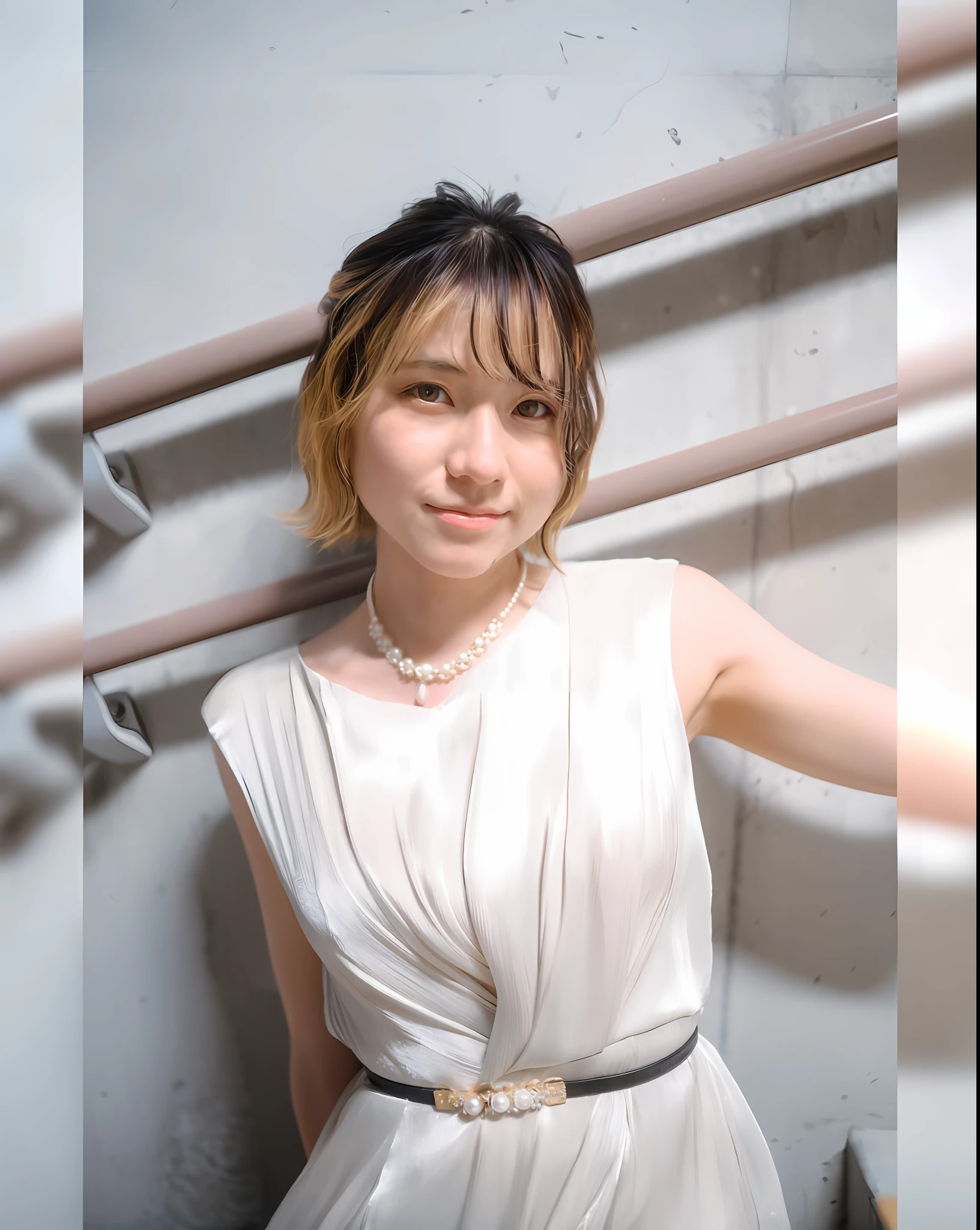 there is a woman in a white dress posing for a picture, chiho, Shiori Teshirogi, harumi, With short hair, 奈良美智, captured on canon eos r 6, Shot with Canon EOA 6 D Mark II, deayami kojima, taken with canon 8 0 d