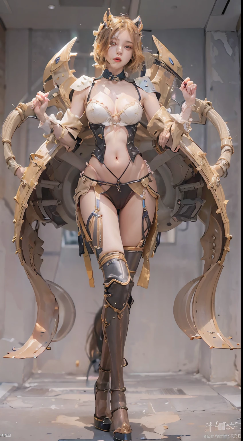 A female centaur,She is famous in the multiverse,She is both a female centaur, half human, half horse, half horse,It is also a female Yingzhao。She blends both images,The first is the head of a horse/neck/Shoulder these parts,After feminization,The upper body transforms into a beautiful female human,Female, half-centaur, half-human, half-horse, half-human,The second is the waist of the horse/hason/gluteal/Legs feminine,Female half-horse with beautiful woman's,Chimer,It's like a female human wearing a half-horse-like costume and making a seamless chimera,This chimerization is based on powerful futuristic technology。The ultra-wide-angle lens captures the image of her beautiful and ethereal wings on the ionosphere launching a super-high-speed charge and leaping。Her front half is distinctly feminine,Tall sexy body,Has K cup teardrop-shaped giant tit chest,It has a small man's waist butterfly spanning long legs,The half-horse part of the hind body,Embedded interface at the hip position。Her horse-shaped part has female physiology and ergonomics on both the half-horse torso and hips and legs。The chest cavity of a woman in the shape of a bent dog style embedded in the lower back position of the beautiful woman's body starting from the upper part of the sternum/lower back/Ventral transverse。Then there are the sexy beauty's upright hips,Her entire body has been completely feminized,Including the half-horse part。Mechanized armor covers the legs with knee-shaped anti-joints and feet,And these parts are highly anthropomorphic,This makes her legs graceful and slender,Her four horse legs exploded in length proportions and was slender and toned,Under the legs are skinny white feet dressed in Skyscraper Heels,Use Midjourney's advanced stroke tools and color palettes, as well as texture packs, model packs, and texture tools,Concentration,Include all parts of her original horse physiology including fur/Waist and abdomen/Hip legs/Leg Capital Feminization,And give these parts a correspon