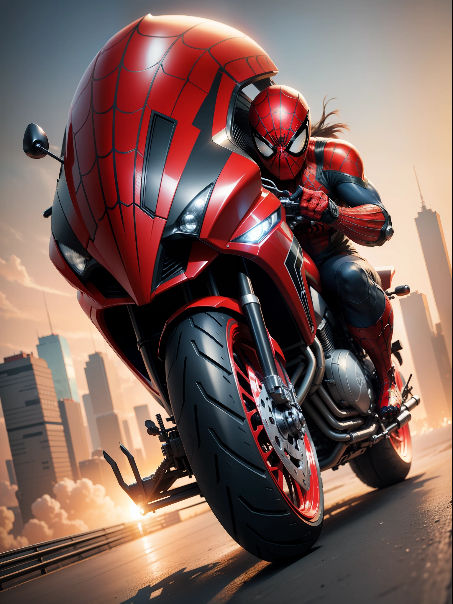 spiderman motorcycle mode, transformation, armor details, spiderman style motorbike 4k, realistic, carismatic, very detail,