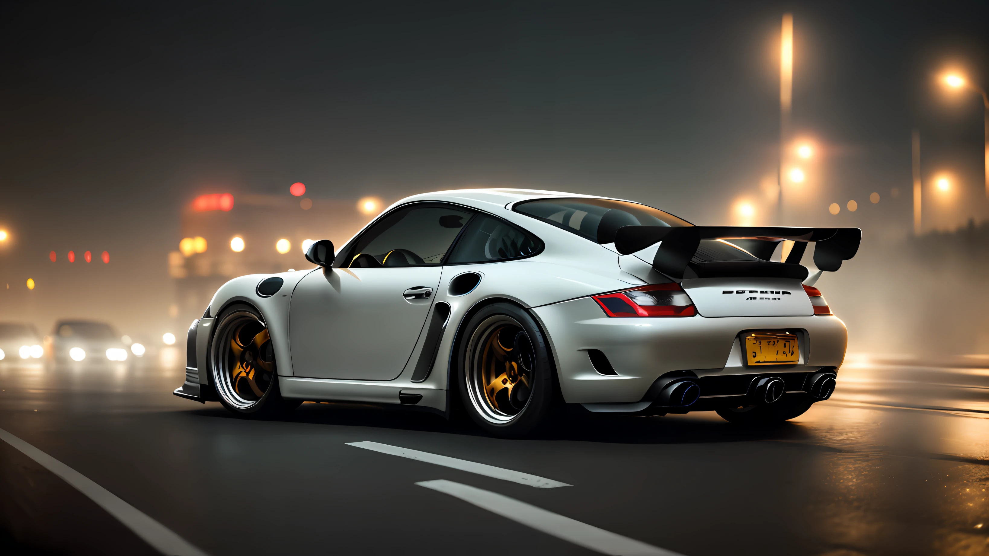 a lowered Porsche drifting in a city at night (((cinematic lighting))), forza, chrome rims, soft cinematic light, adobe lightroom, photolab, hdr, immense detail, photorealism, professional photography, dynamic scene, dynamic lighting, 8 k, motion blur, dust, trend in artstation, highly detailed, (highly detailed), style frame, crowned, unreal engine, octane rendering,