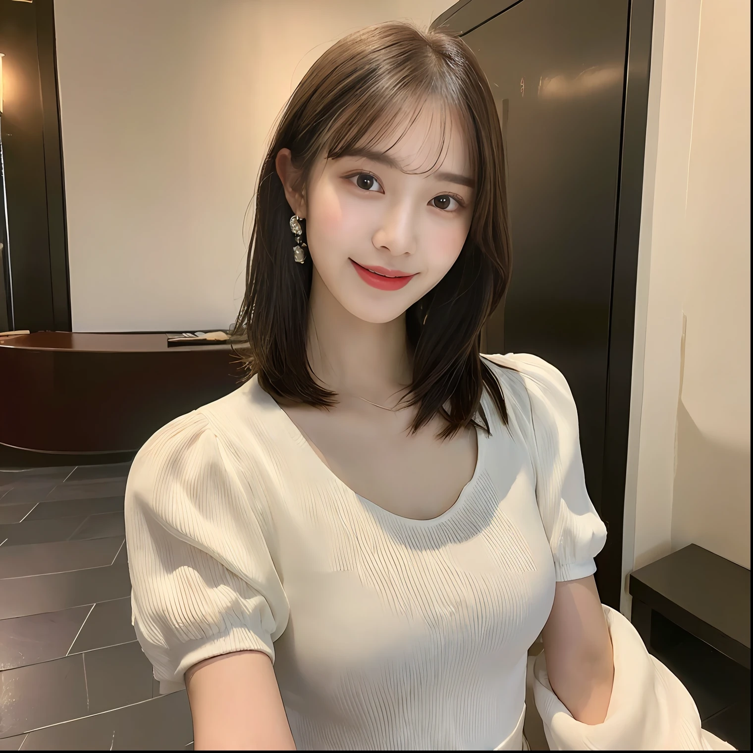((Best Quality, 8K, Masterpiece: 1.3)), 1girl, Slim Abs Beauty: 1.3, (Hairstyle Casual, Big Breasts: 1.2), Dress: 1.1, Super Fine Face, Delicate Eyes, Double Eyelids, Smile, Home