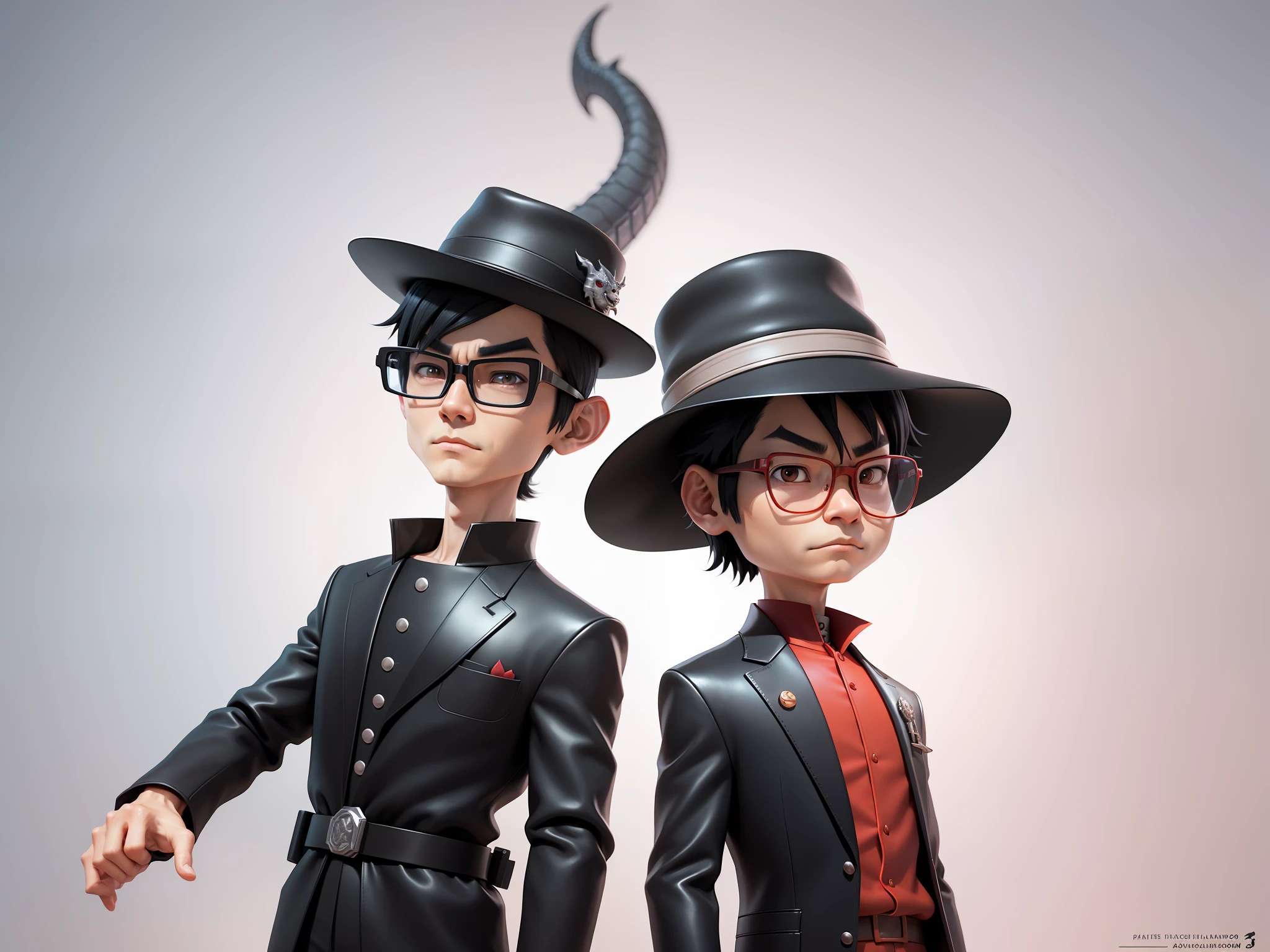 Young man with oriental face in leather hat, dragon, formal suit, short black hair, silver glasses, digital painting, 3D character design by Mark Clairedon and Pixar and Hayao Miyazaki and Akira Toriyama, the illustration is a high-definition illustration in 4K resolution with very detailed facial features and cartoon-style visuals.