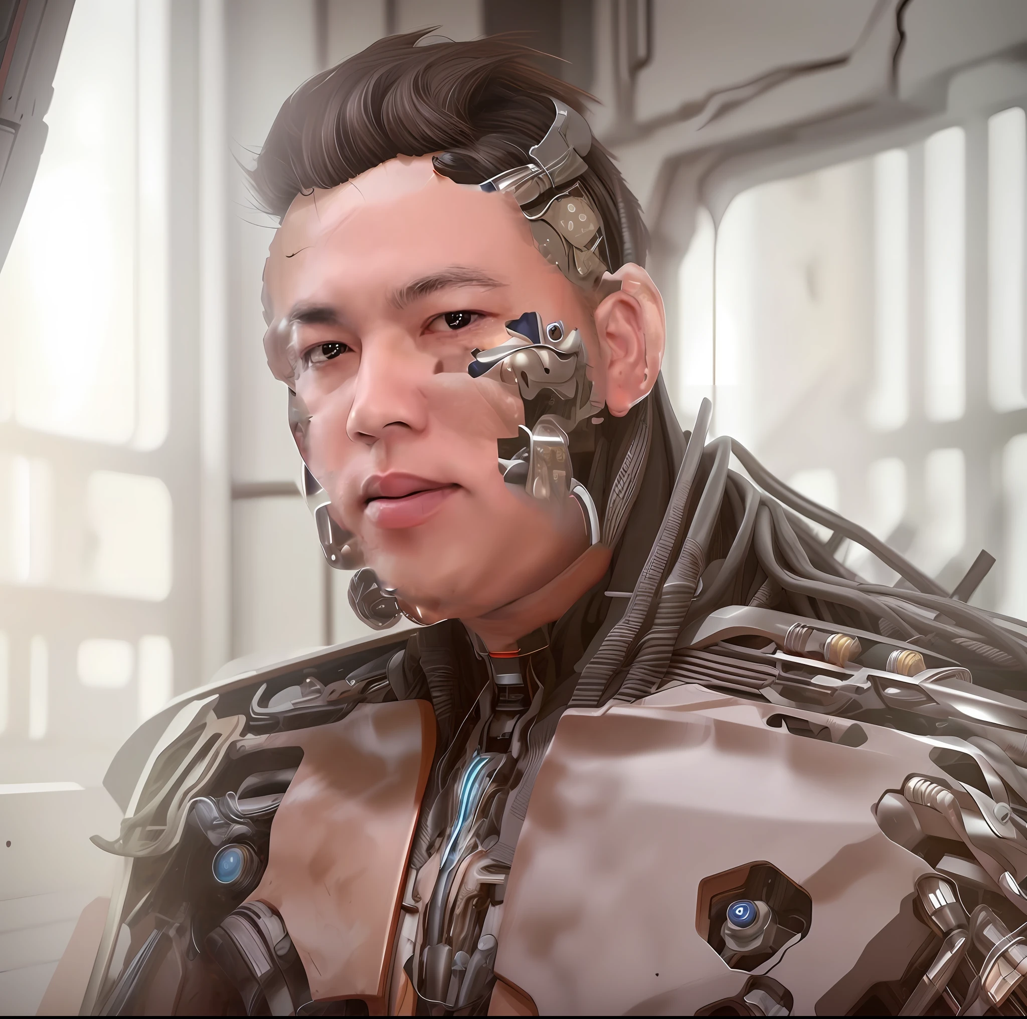 Man Cyborg Scary Sensual Detailed 6K Full Focus Part Of Face Robotic Full Of Sharp Details Rich In Detail