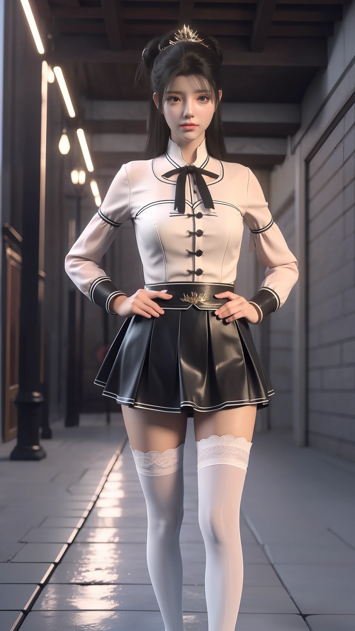 there is a woman in a skirt and a jacket posing for a picture, Surrealism female students, Surrealism female students, Realistic schoolgirl, thighhighs and skirt, photorealistic anime girl rendering, 3 d anime realistic, Smooth anime CG art, photorealistic full body, Photorealistic anime, Realistic anime 3 D style, photorealistic perfect body, wearing skirt and high socks