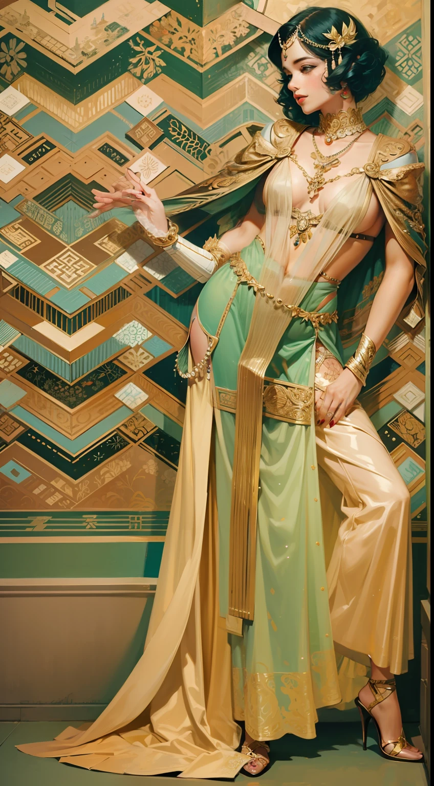 Beautiful woman in intricate Vintage Art Deco Outfit